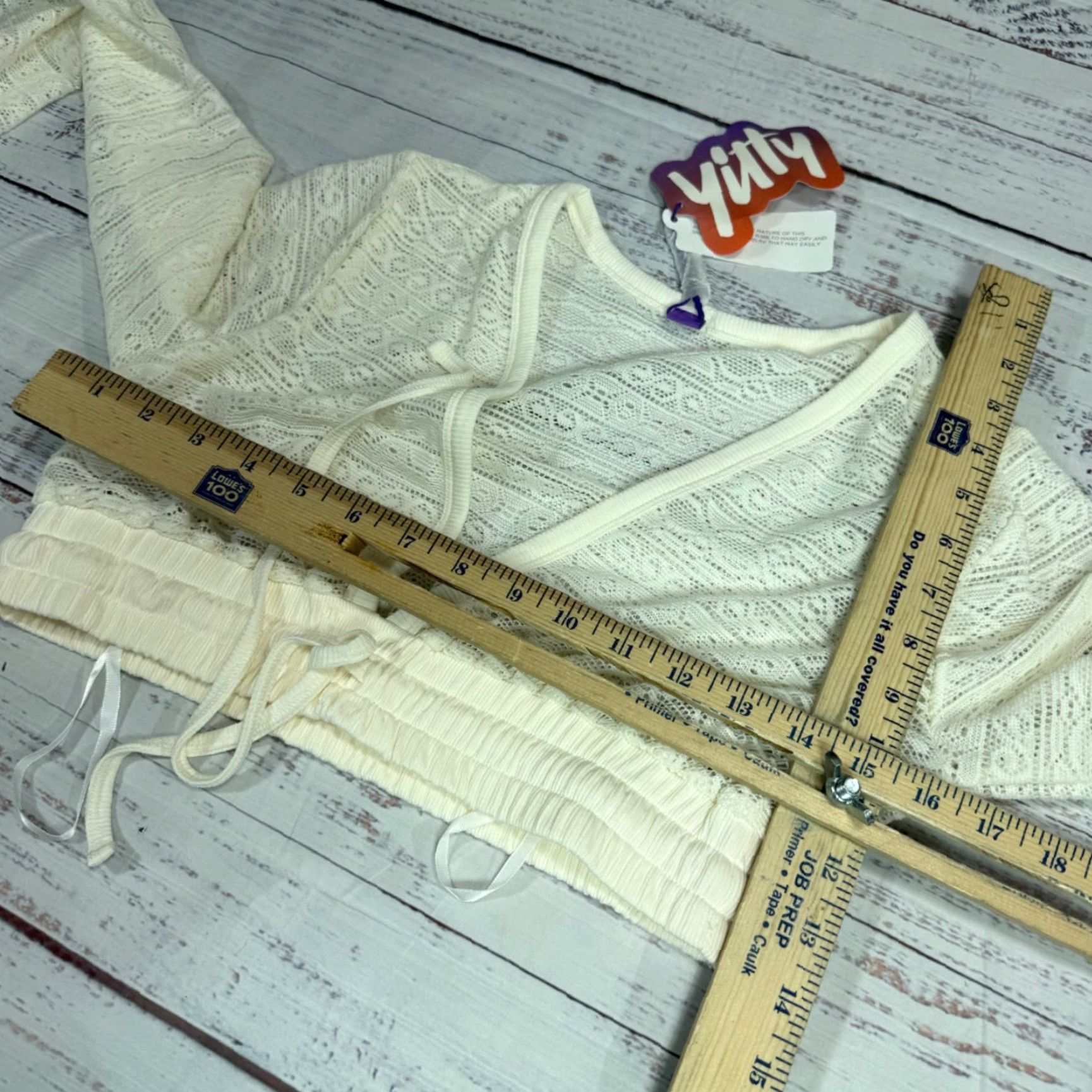 Vintage Yitty Ivory Knit Slip Crop Top V-Neck Long Sleeve M Womens Blouse Cropped Sheer Size M / US 6-8 / IT 42-44 - 3 Thumbnail