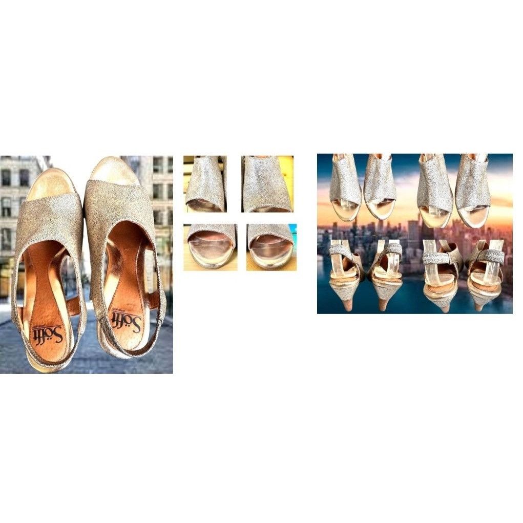 Other Softt Heels 7M Gold Metallic Peep Toe Slingbacks Leather Upp Size US 7 / IT 37 - 5 Thumbnail