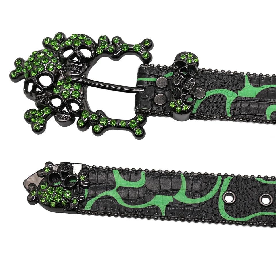 Japanese Brand × Vintage Western Toxic Skull Rhinestone Belts Size 42 - 5 Thumbnail