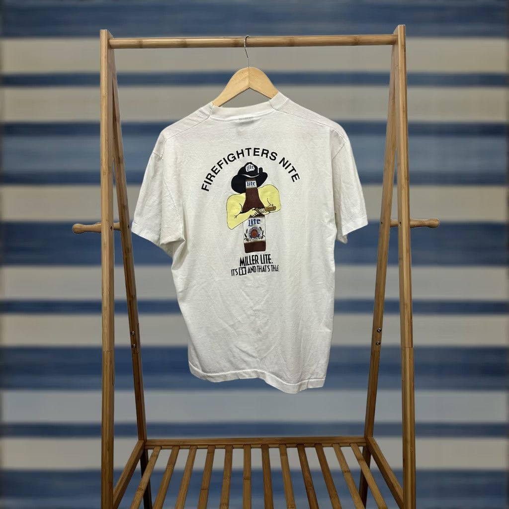 Vintage VTG Miller Lite Firefighter Nite Worn Single Stitch T-Shirt Size L Shirt Men White 60s? 70s? Size US L / EU 52-54 / 3 - 1 Thumbnail