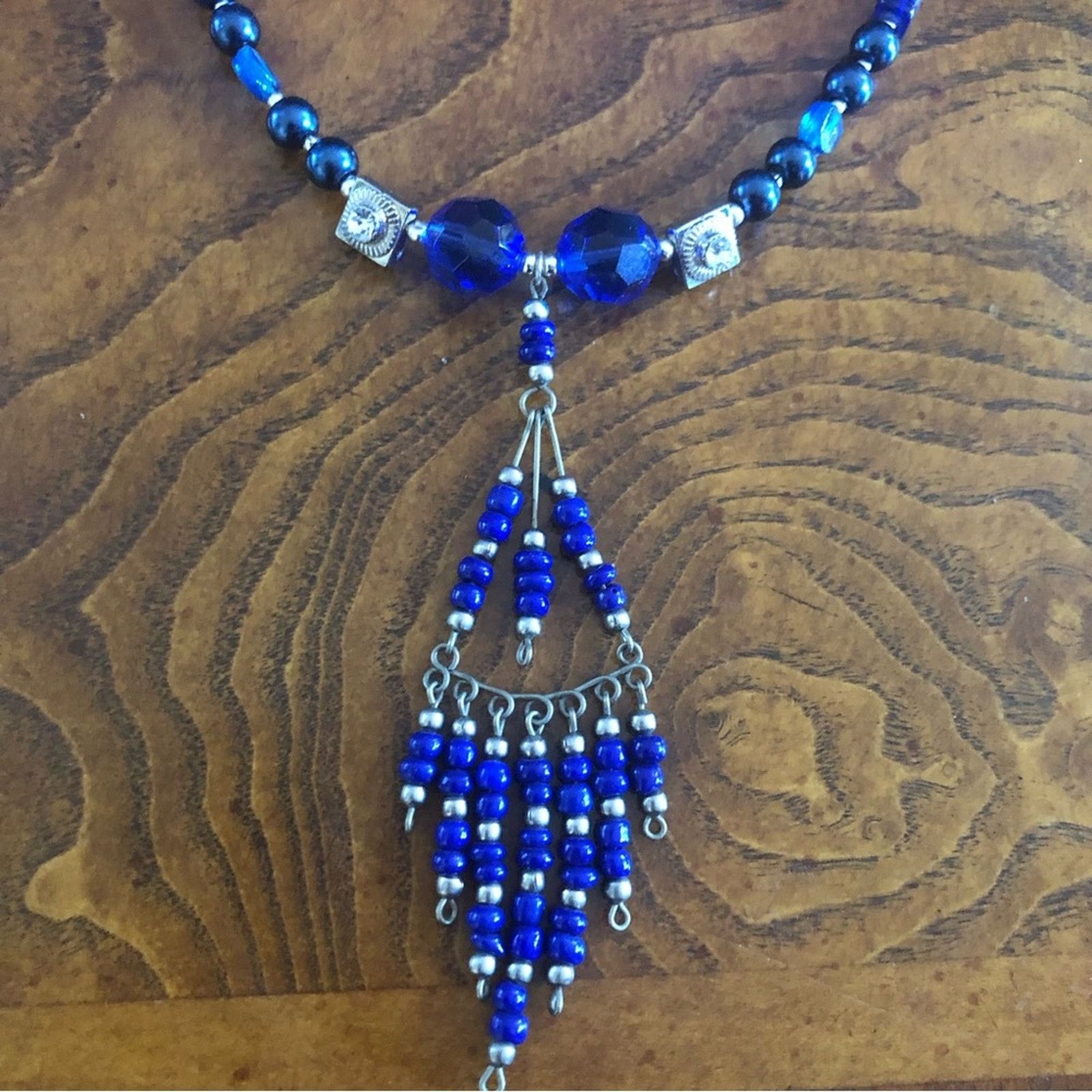 Handmade Handcrafted repurpose royal blue seed bead Pearl necklace Size ONE SIZE - 10 Thumbnail