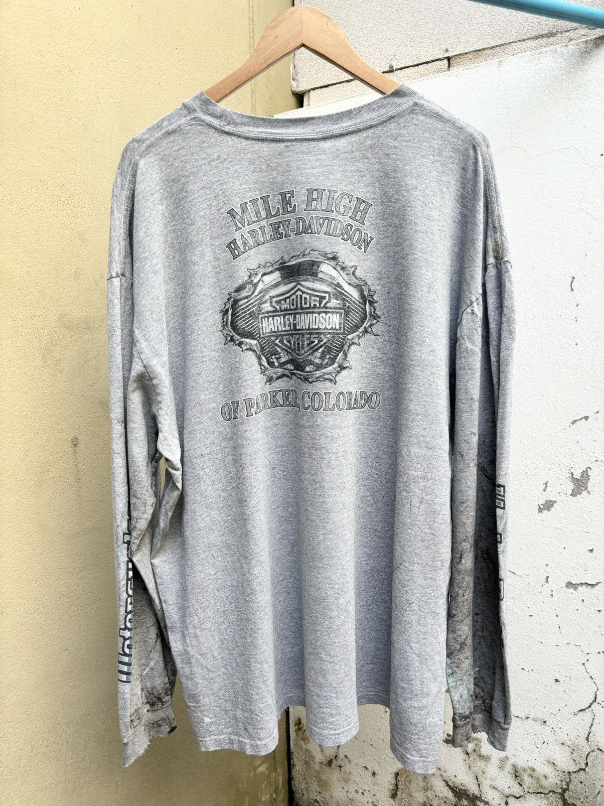 Harley Davidson Thrashed Distressed Harley Davidson Long Sleeve Size US XXL / EU 58 / 5 - 7 Thumbnail
