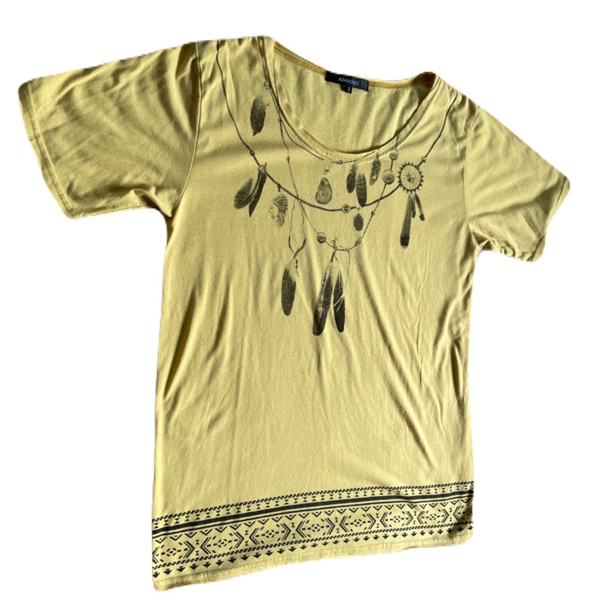 If Six Was Nine 2000s Japanese archive Feather Necklace Ethnic Tee Vkei Y2K Size US S / EU 44-46 / 1 - 3 Thumbnail