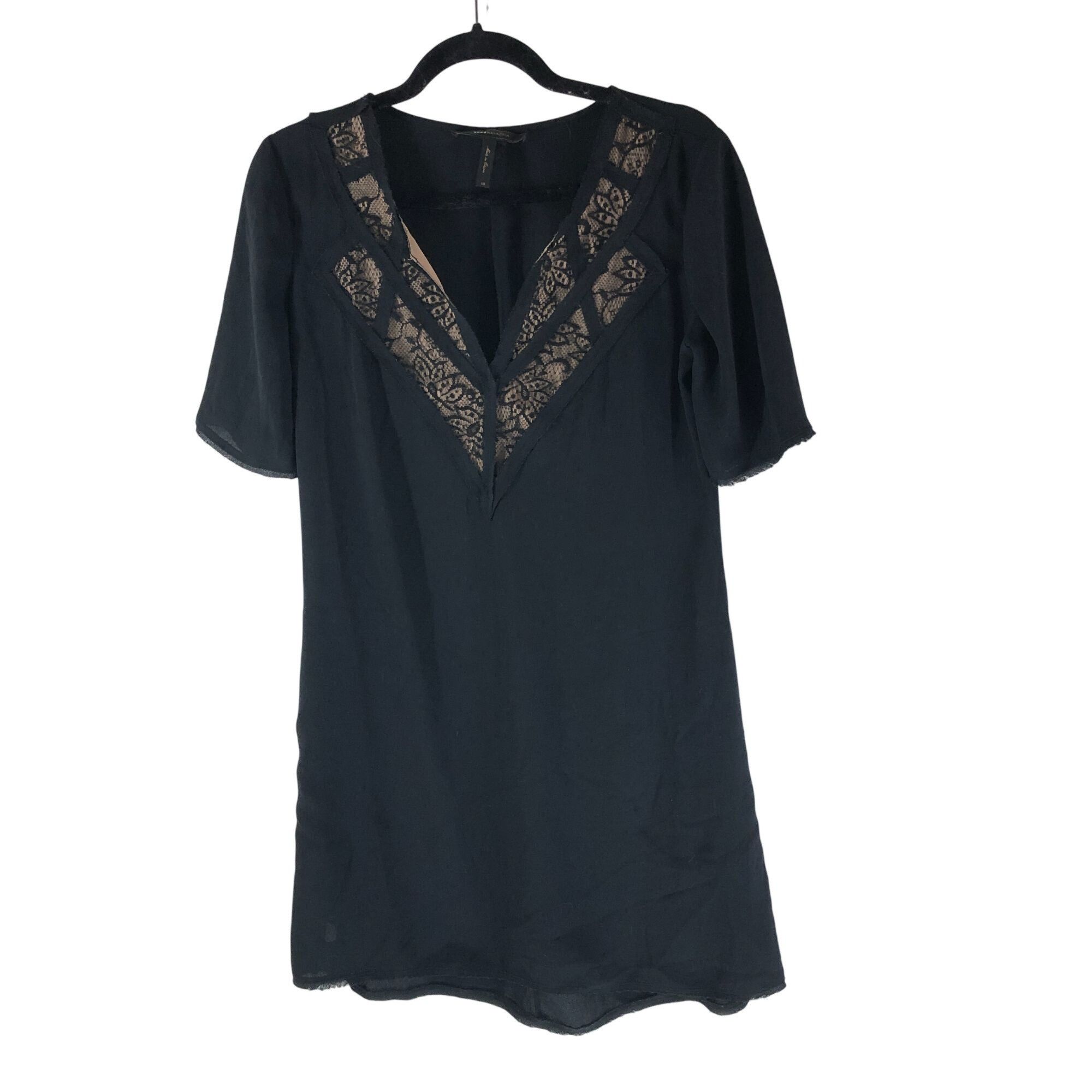 Bcbgmaxazria BCBGMaxAzria Shift Dress V Neck Lace Detail Short Sleeve Poc Size XS / US 0-2 / IT 36-38 - 1 Thumbnail