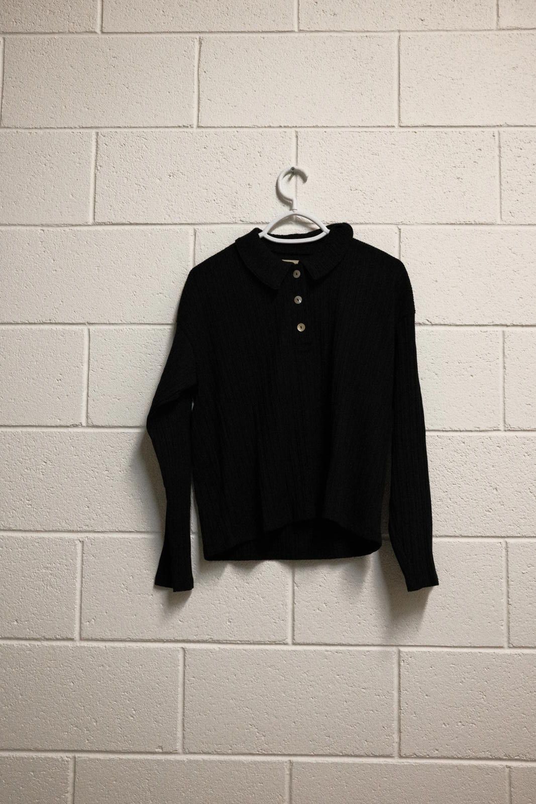 Madewell Black Ribbed Long Sleeve Polo Shirt Size S