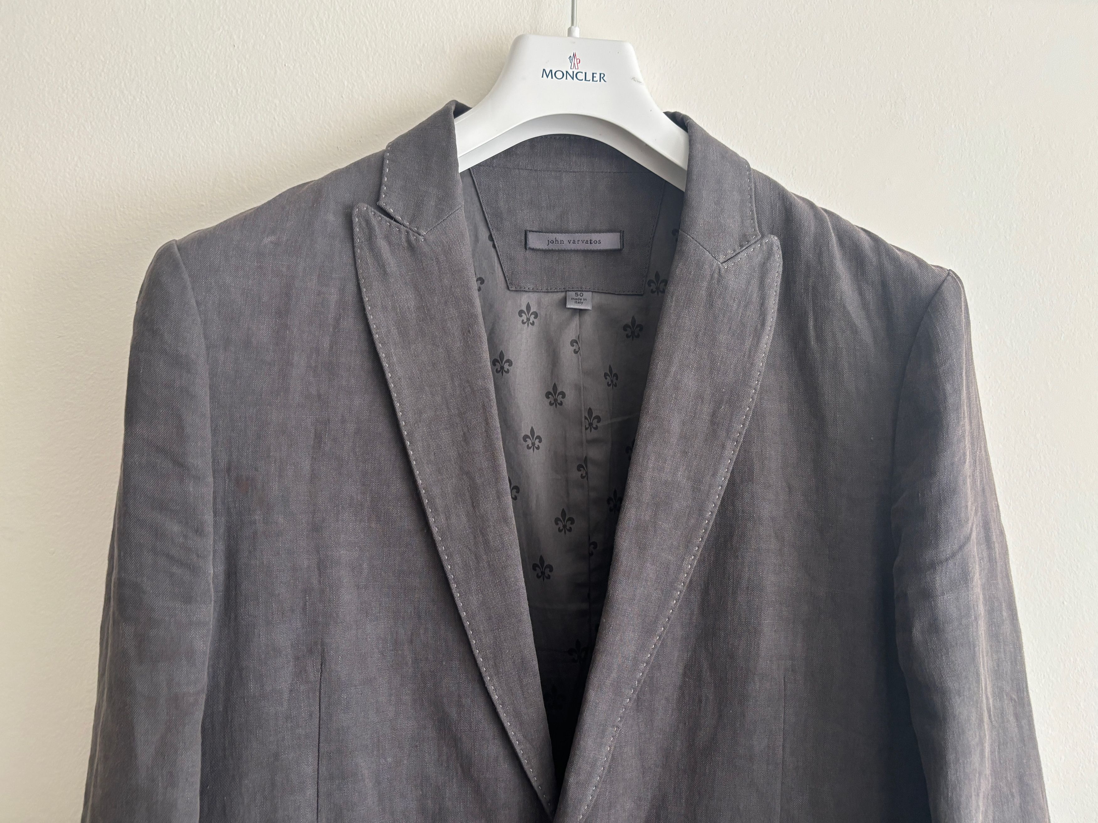 John Varvatos Grey/Brown Peak Lapel Single Button Linen Sport Coat - 40 Size 40R - 2 Thumbnail