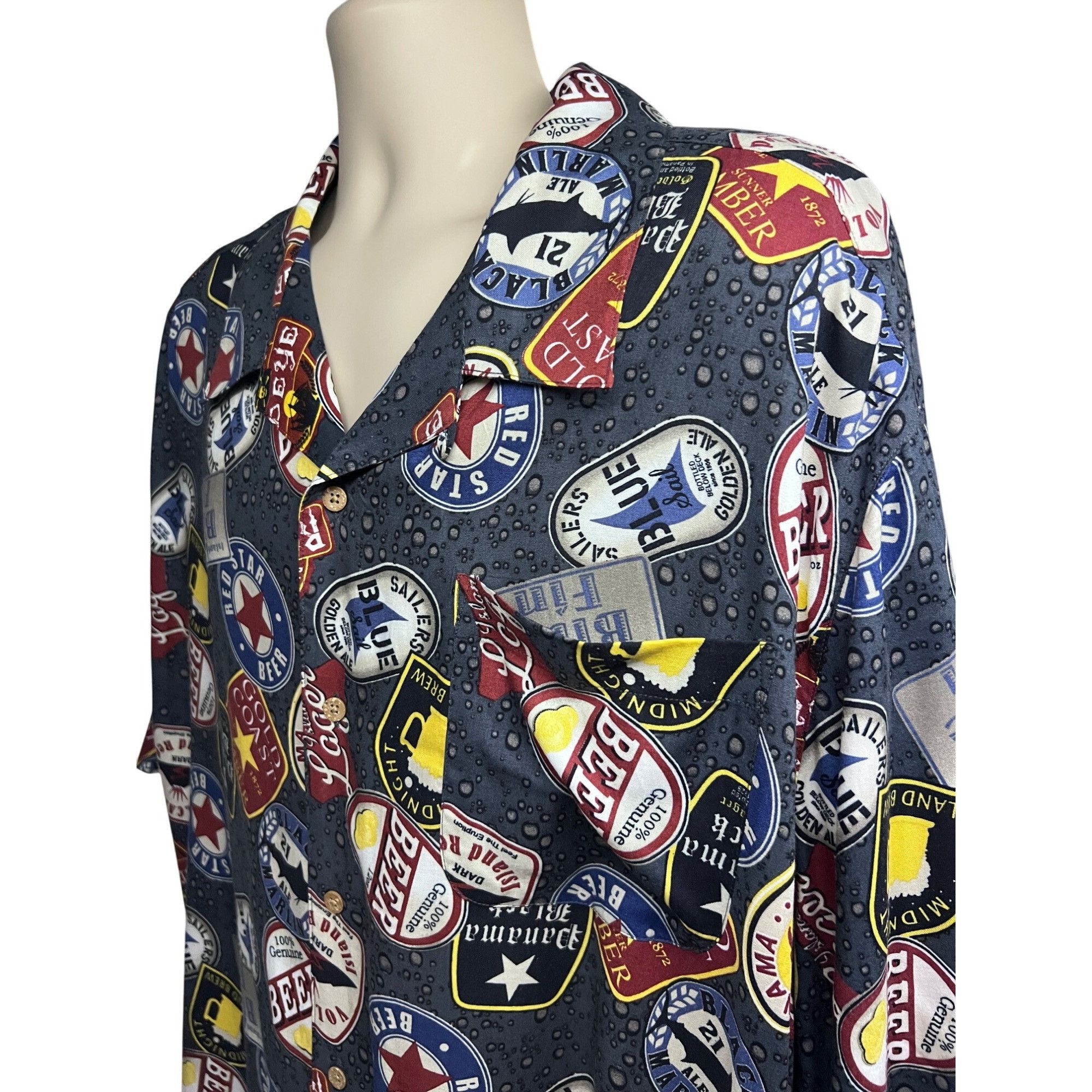 Vintage George Mens Vintage Retro Beer Blue Button Up Camp Shirt 3XL Size US XXL / EU 58 / 5 - 5 Thumbnail