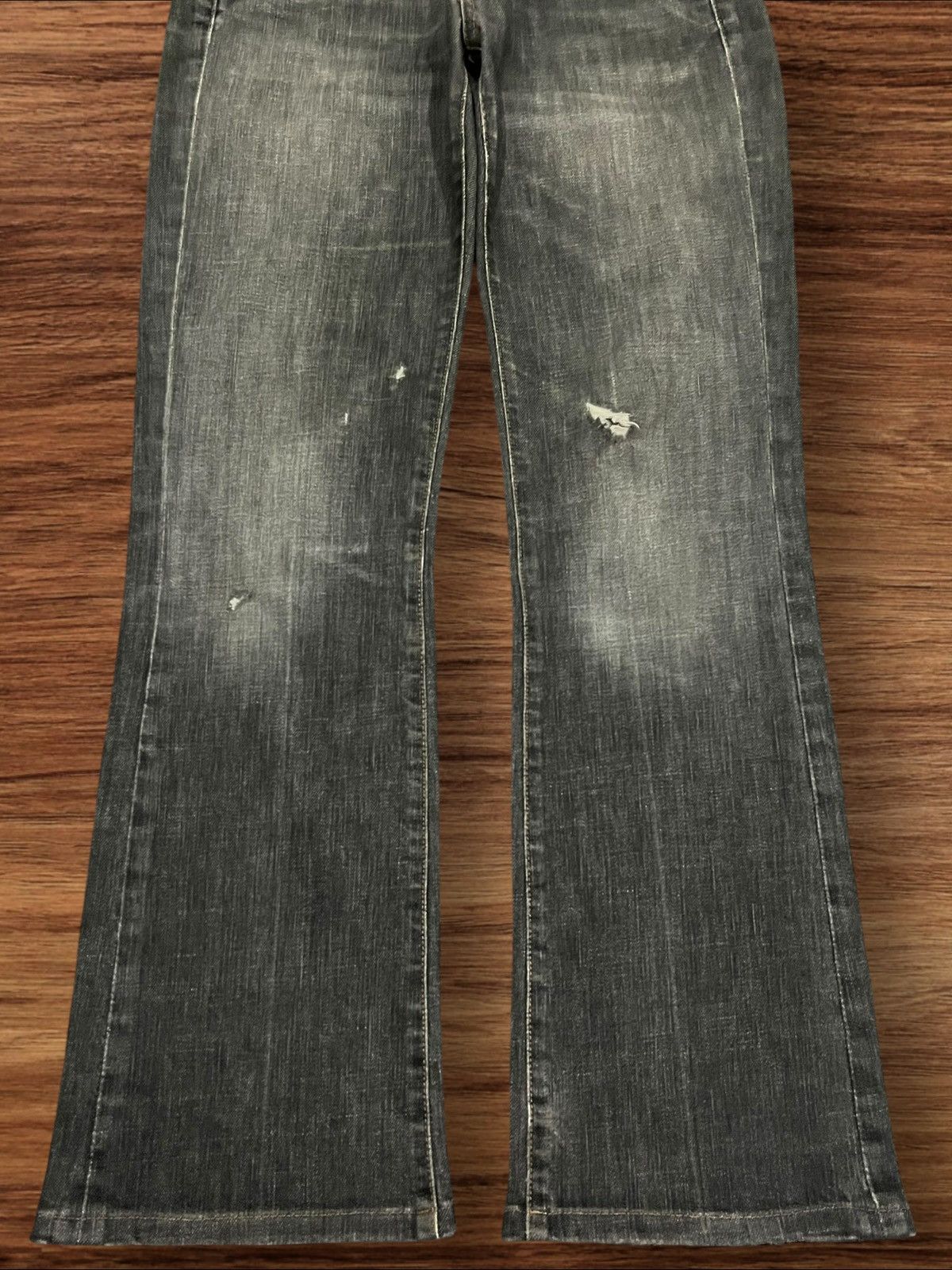 7 For All Mankind 7 For All Mankind Black Faded Washed Distressed Flare Jeans Size 29" - 10 Thumbnail