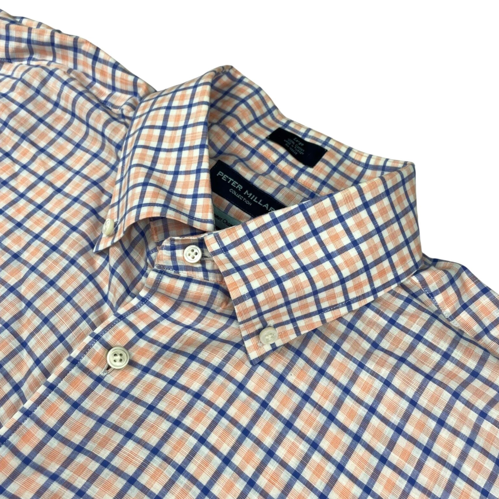 Peter Millar Peter Millar Shirt Men's Summer Chambray L/S Button Blue/Orange Plaid Large Size US L / EU 52-54 / 3 - 2 Thumbnail