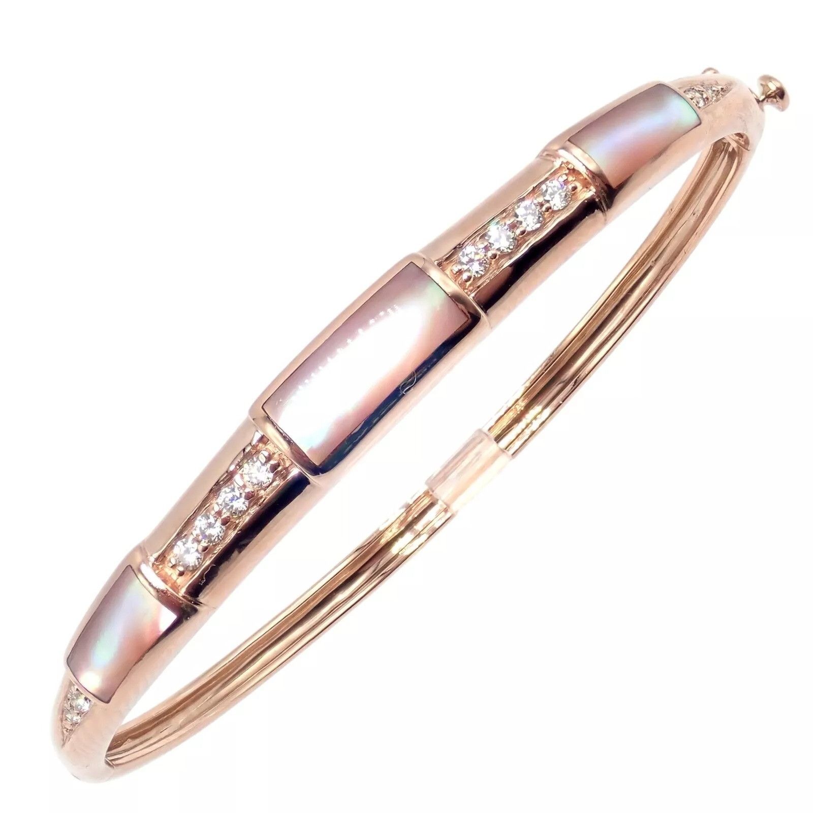 The Unbranded Brand Kabana 14k Rose Gold Diamond Mother of Pearl Bangle Bracelet Size ONE SIZE - 7 Thumbnail