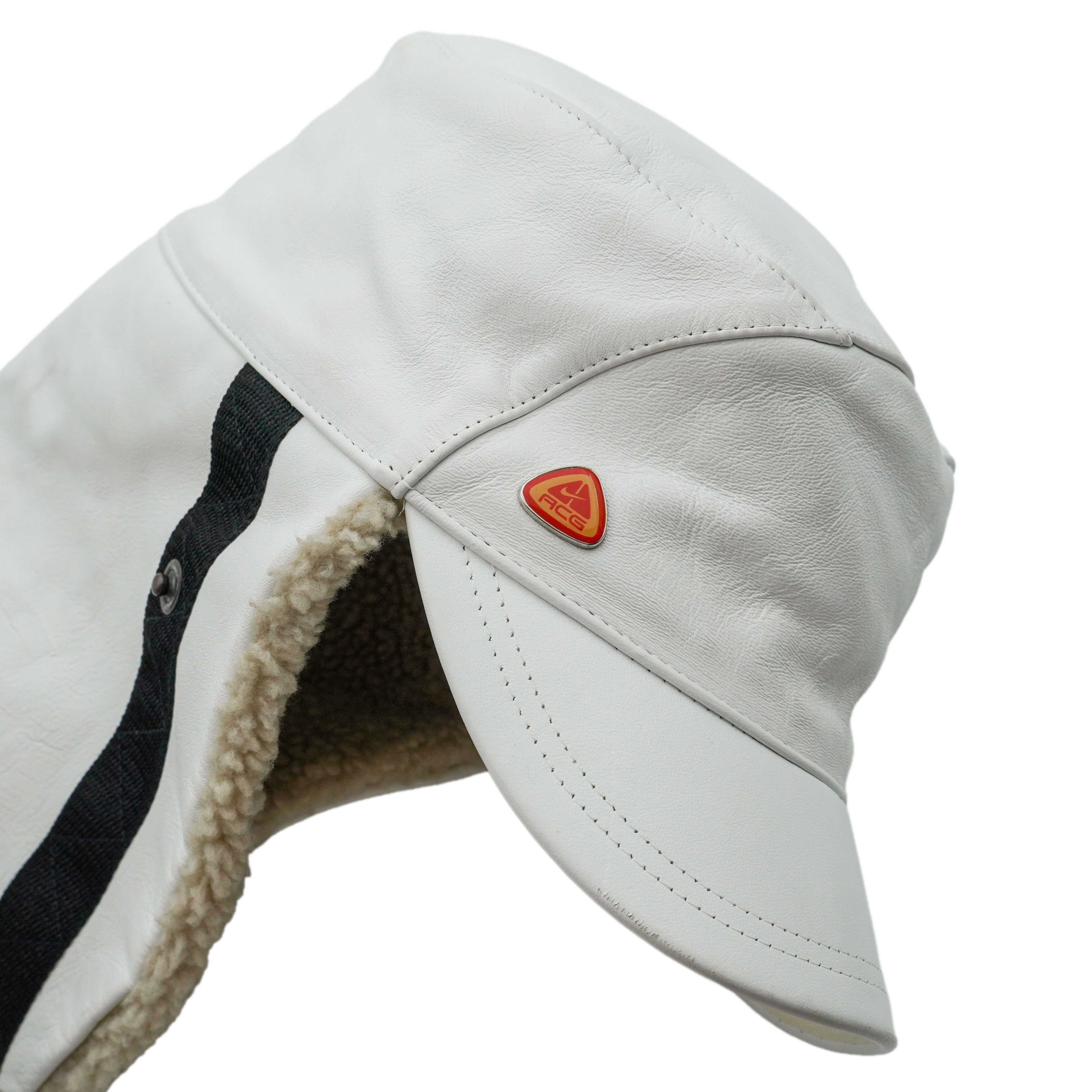 Nike ACG Nike ACG White Leather Shearling Lined Logo Ear Flap Hat Size ONE SIZE - 5 Thumbnail