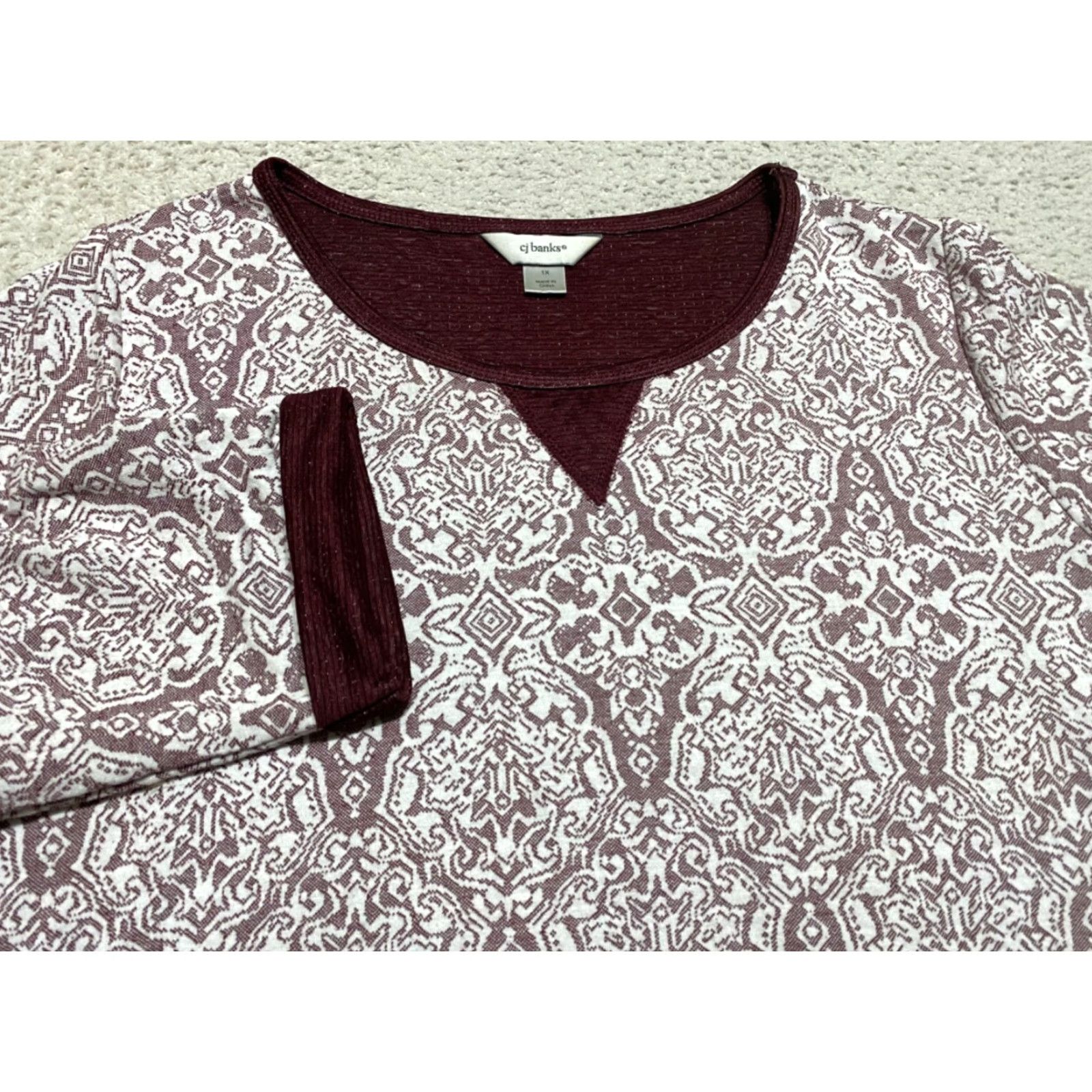 Vintage CJ Banks Womens 1X Plus Shirt Red Geometric 3/4 Sleeve V-Neck Pullover Rayon Shirt Womens 1X Red Geometric 3/4 Sleeve V-Neck Pullover Rayon CJ Banks Size XL / US 12-14 / IT 48-50 - 2 Thumbnail