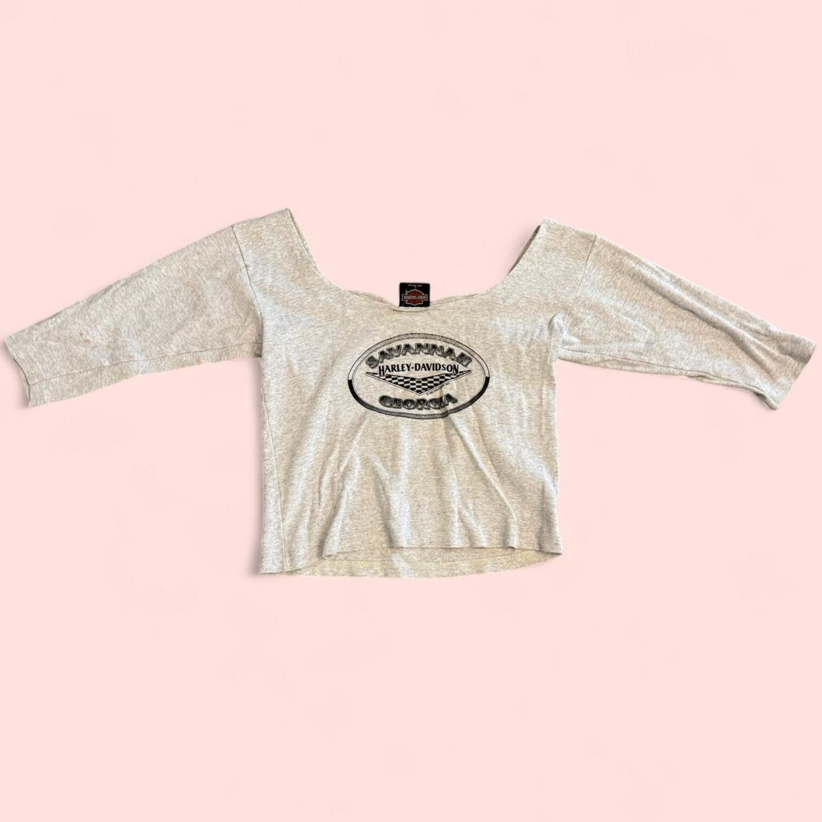 Harley Davidson Vintage 1994 Grey Large Harley Davidson off the shoulder Size L / US 10 / IT 46 - 2 Thumbnail