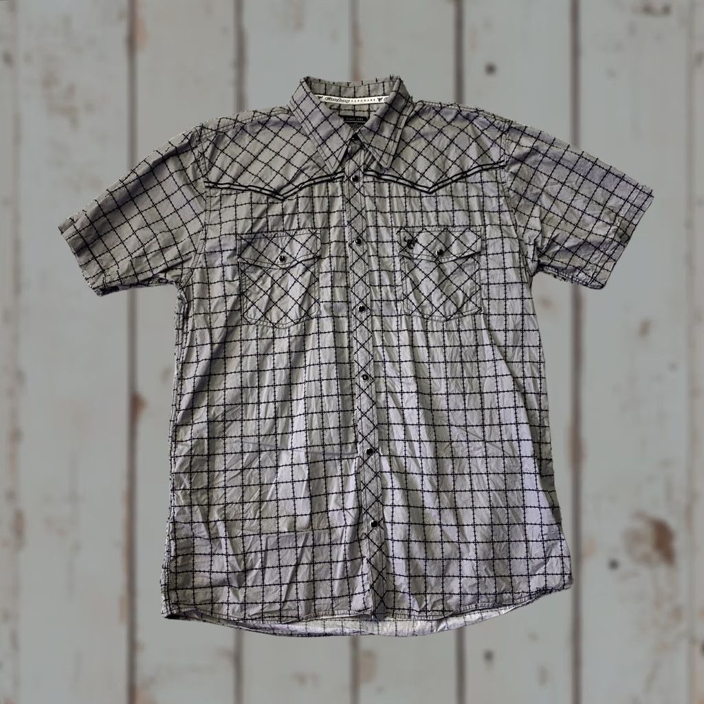 Vintage VINTAGE Cowboy Hardware Western Shirt Mens Grey Large Barbwire Pearl snap Size US L / EU 52-54 / 3 - 1 Thumbnail