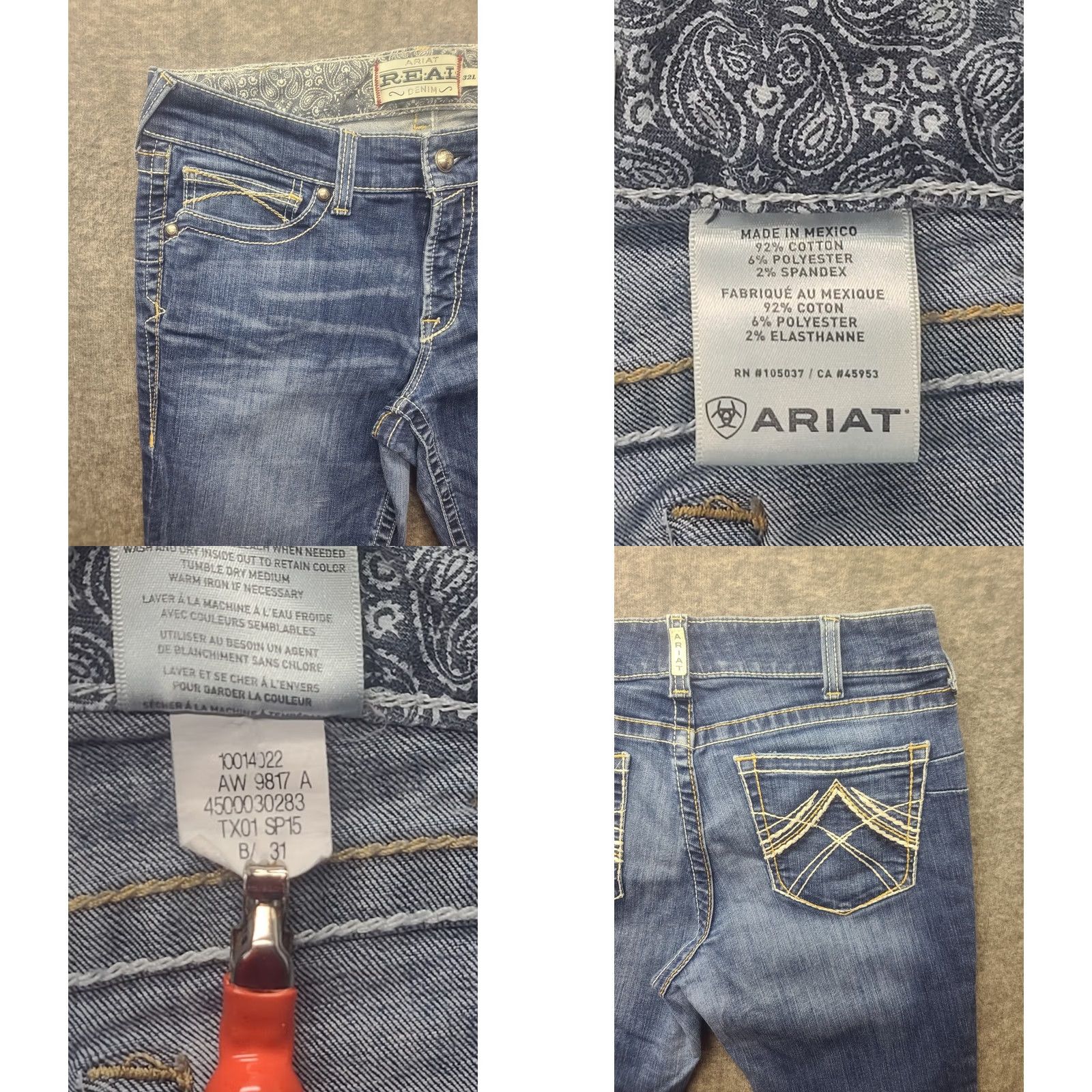 Ariat Ariat REAL Denim Jeans Womens 32x33 Regular Bootcut Stretch Distressed Blue Jeans Regular Fit Cowboy Horse Rodeo Cowgirl Mens Girls Size 24" / US 00 / IT 34 - 8 Thumbnail