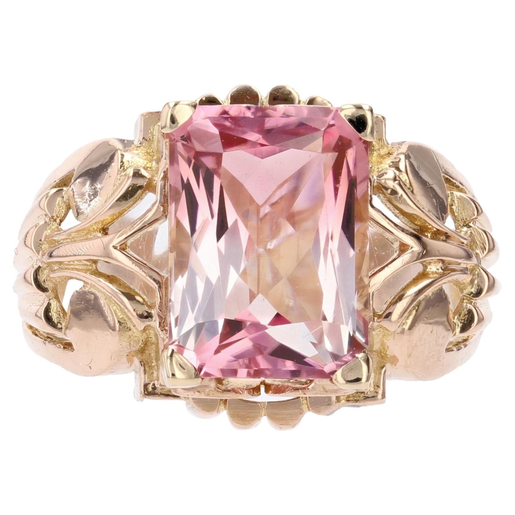 image of Vintage French 1950S Polychrome Tourmaline 18 Karat Rose Gold Ring, Women's
