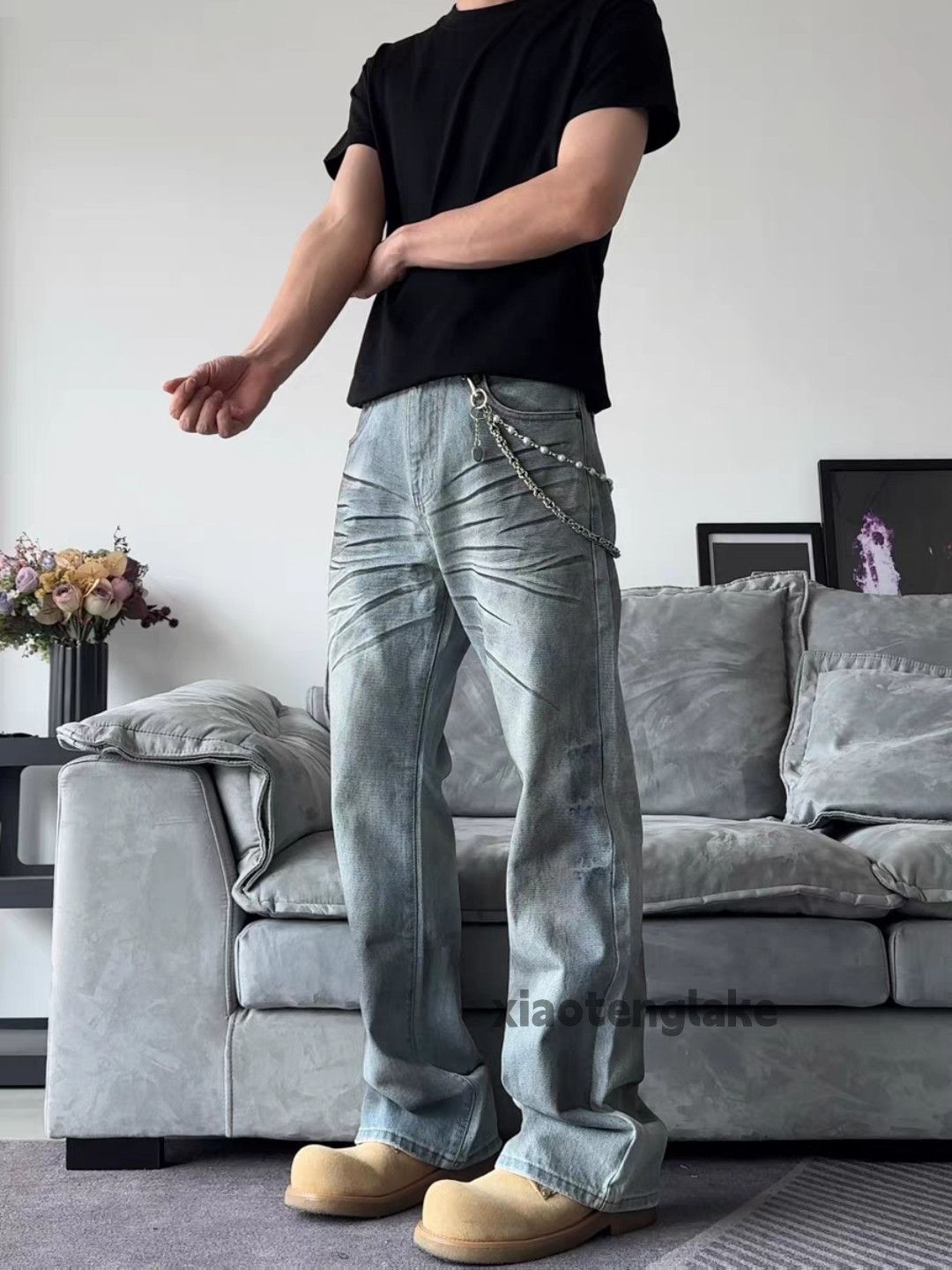 Jean × Vintage washed faded stain punk yuppie grunge flared jeans Size US 32 / EU 48 - 5 Thumbnail