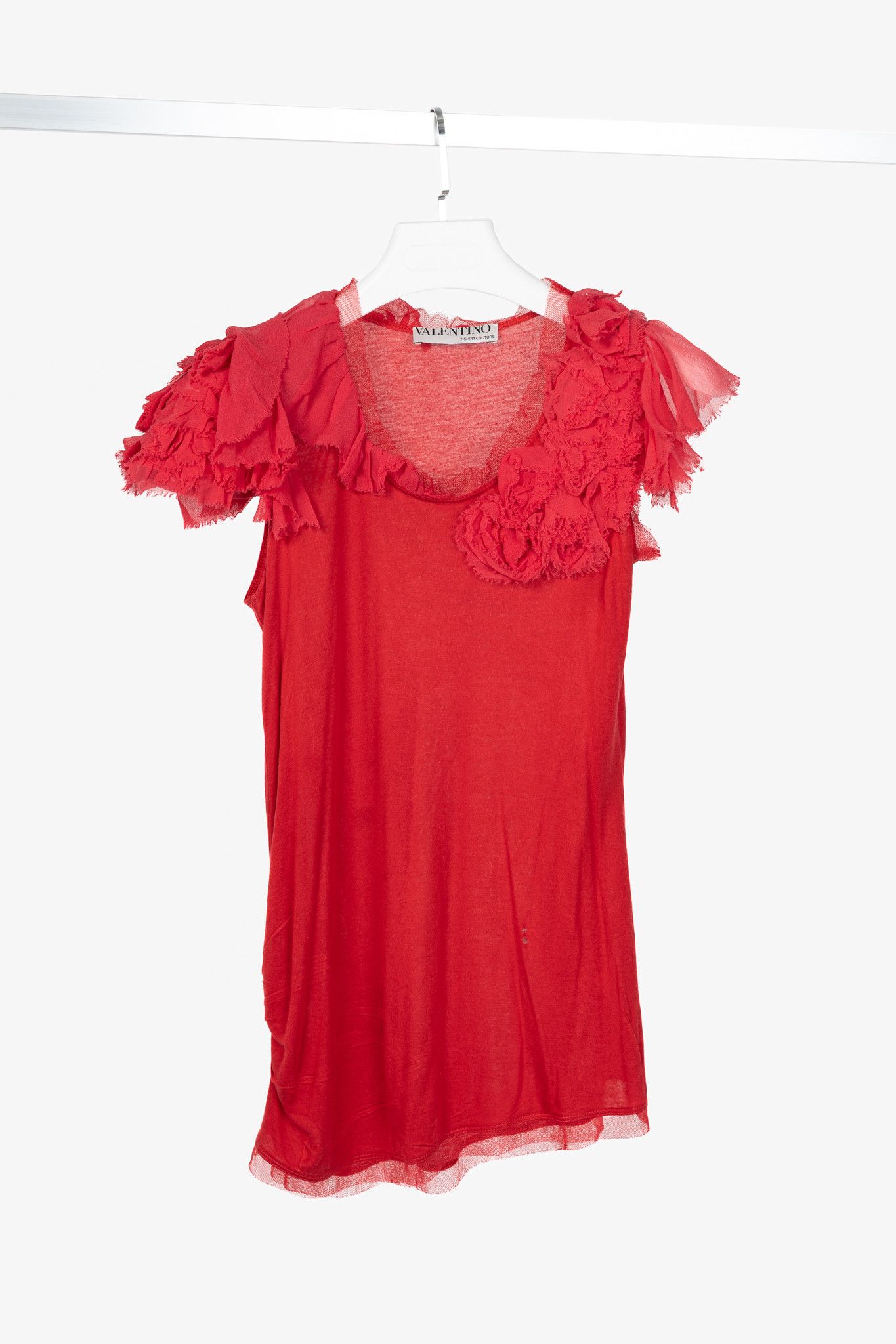 Valentino Valentino T-Shirt Couture Jersey Rosette Flutter-Sleeve Tee Size M / US 6-8 / IT 42-44 - 1 Thumbnail
