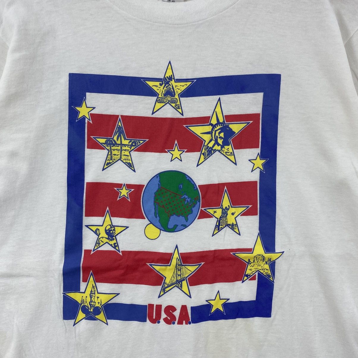 Vintage Vtg 90s Hanes USA Stars Landmarks TShirt White Single Stitch Size US M / EU 48-50 / 2 - 4 Thumbnail