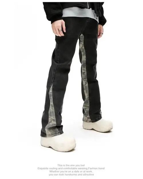 Jean Camouflage Patchwork Straight Black Jeans Mens Size US 30 / EU 46 - 3 Thumbnail