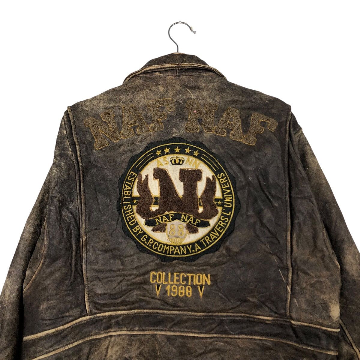 Japanese Brand 📌Vintage Flight Jumper Leather Jacket Naf Naf Big Logo Size US L / EU 52-54 / 3 - 10 Thumbnail