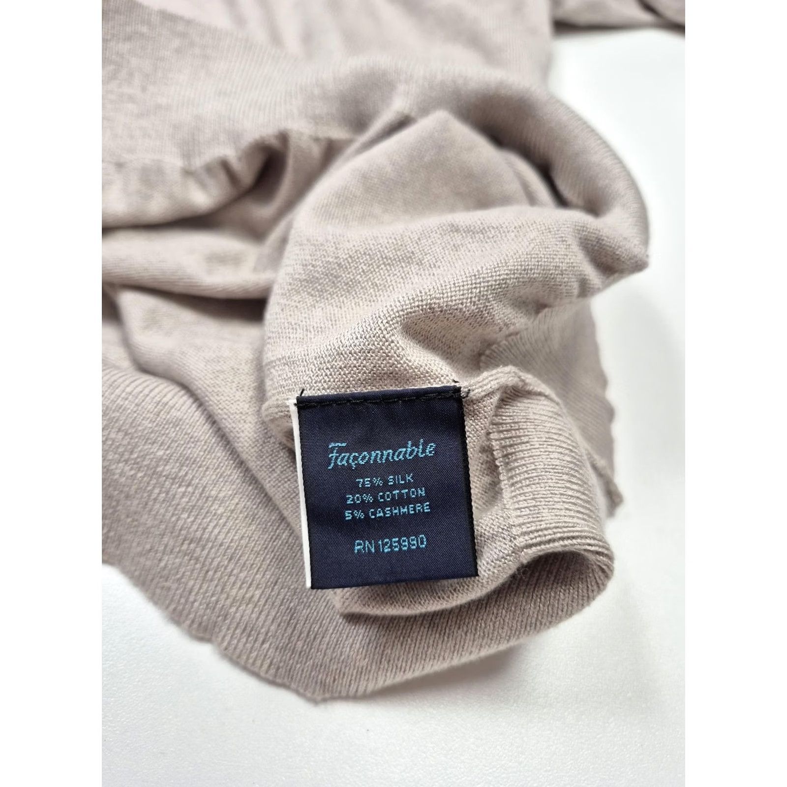 Faconnable Faconnable Sweater Mens XL Beige Silk Cotton Cashmere V-Neck Knit Pullover Size US XL / EU 56 / 4 - 6 Thumbnail