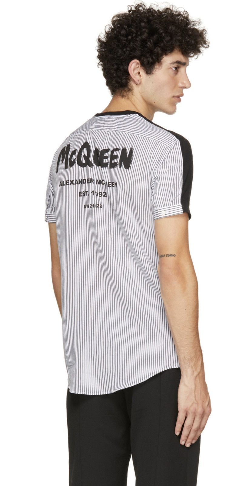 Alexander McQueen Black & White Stripped Graffiti T- Shirt Size US XL / EU 56 / 4 - 1 Thumbnail