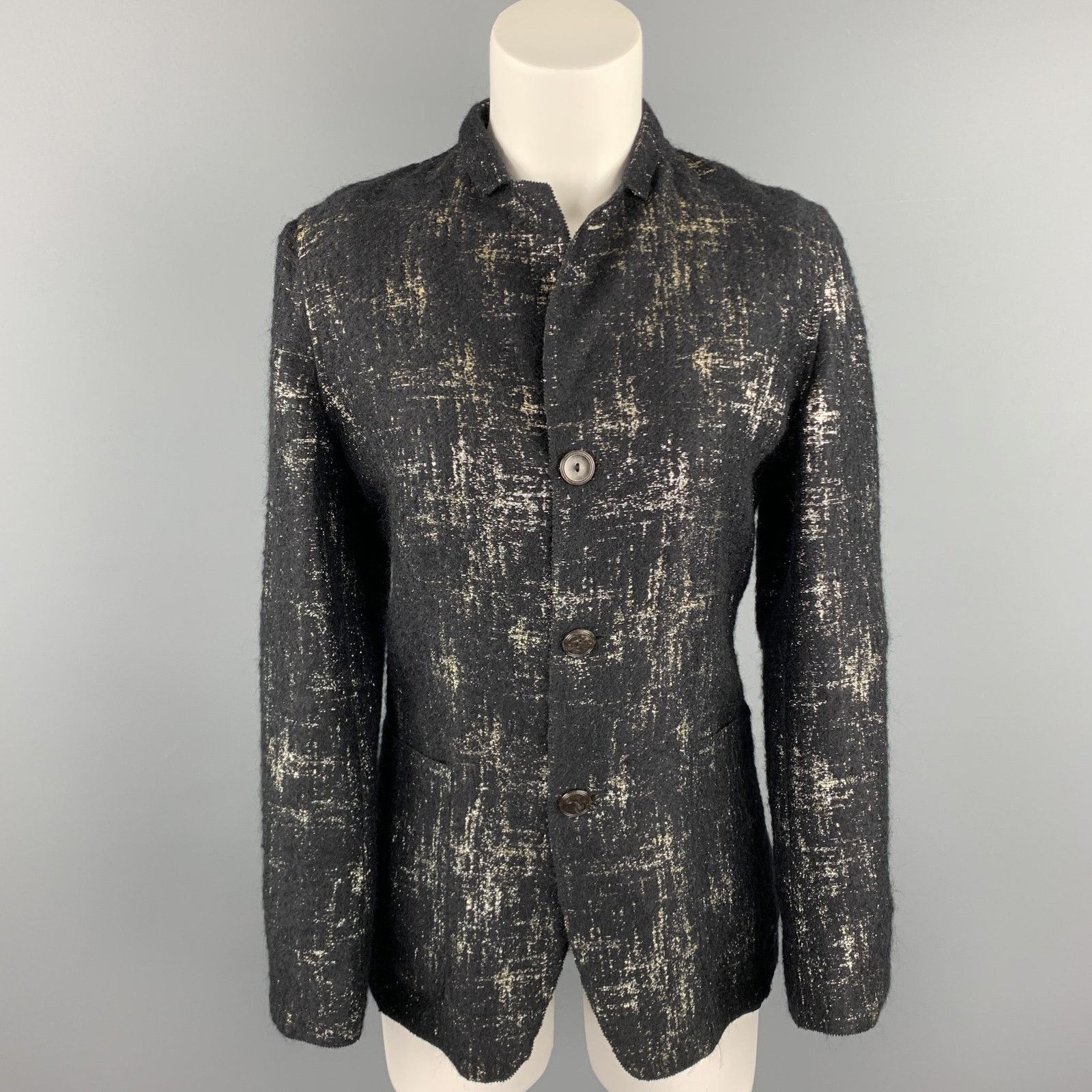 Jean Paul Gaultier Size 8 Black & Silver Silk Mary Jane Buttoned Jacket Size M / US 6-8 / IT 42-44 - 1 Thumbnail