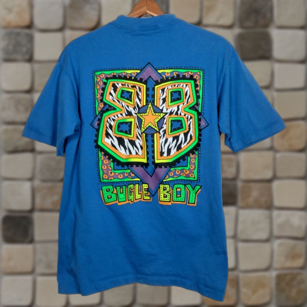 Bugle Boy VINTAGE Bugle Boy T-Shirt Mens Small Blue Cotton Blend Short Sleeve Crew Neck 90s Neon Graphic Skate Surf Size US S / EU 44-46 / 1 - 1 Thumbnail