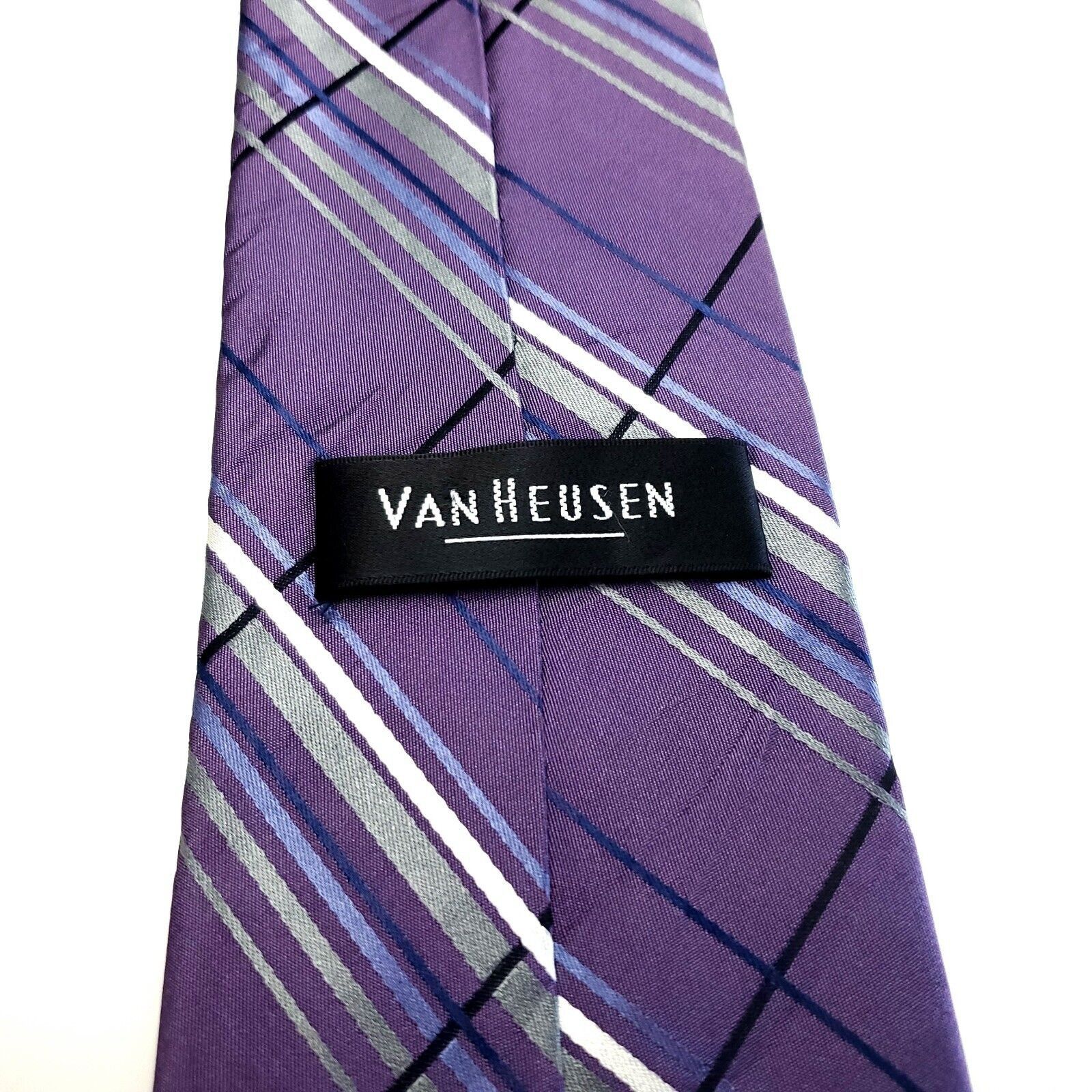 Van Heusen Van Heusen Purple Silk Tie Woven Regimental Stripes Size ONE SIZE - 4 Thumbnail