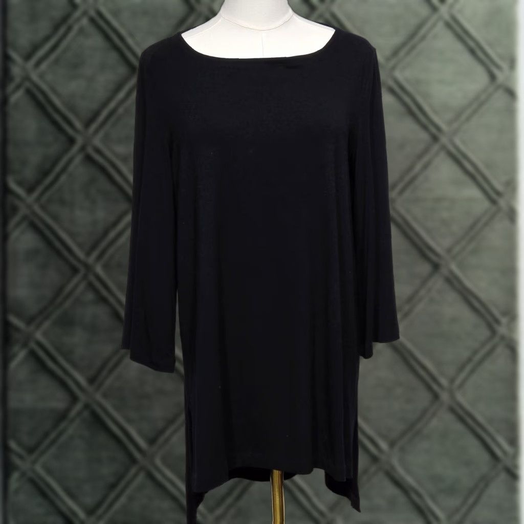 Eileen Fisher Eileen Fisher Tunic Top Womens Small Black Long Sleeve Boat Neck Stretch Pullover Regular XS? Size S / US 4 / IT 40 - 1 Thumbnail
