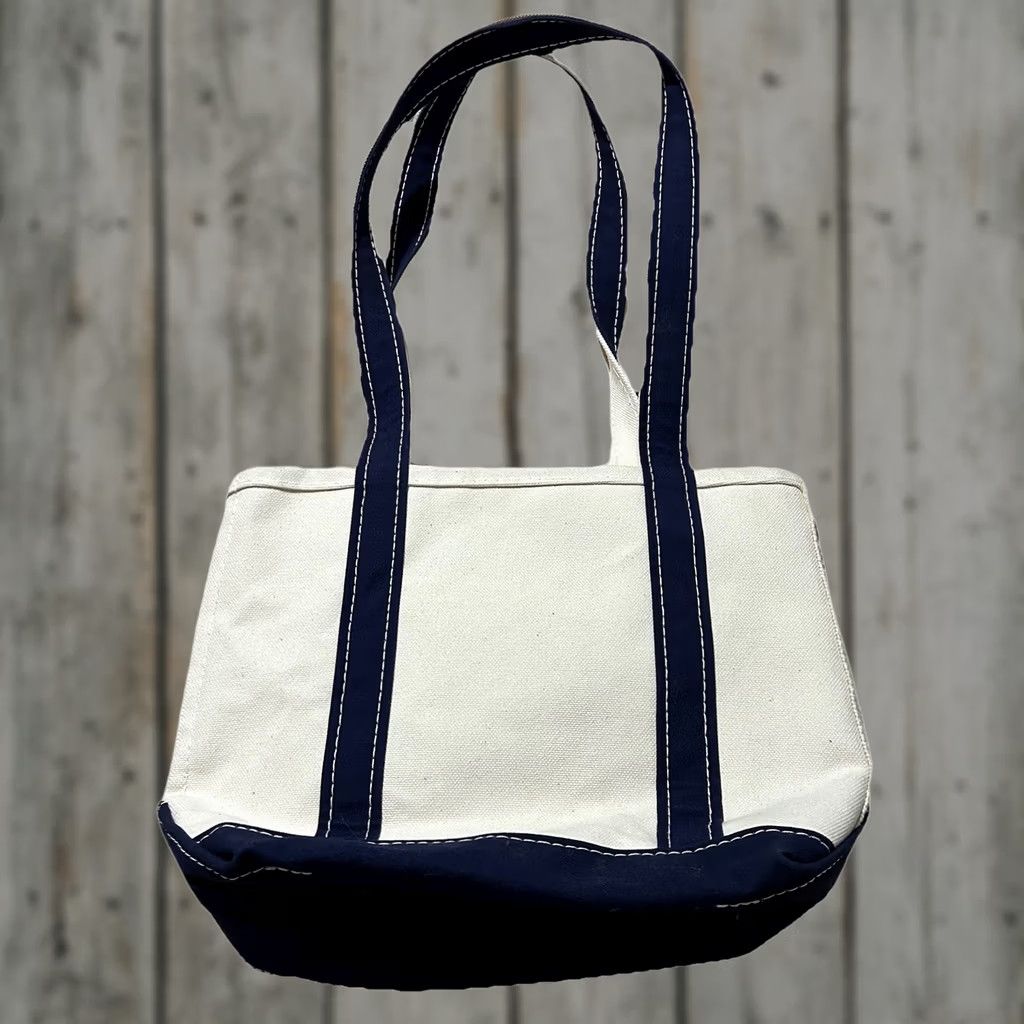 Vintage VINTAGE L.L. Bean Boat And Tote Tote Bag Made In USA Medium Cream And Navy Bag Mens Medium Ivory USA 90s Size ONE SIZE - 1 Thumbnail