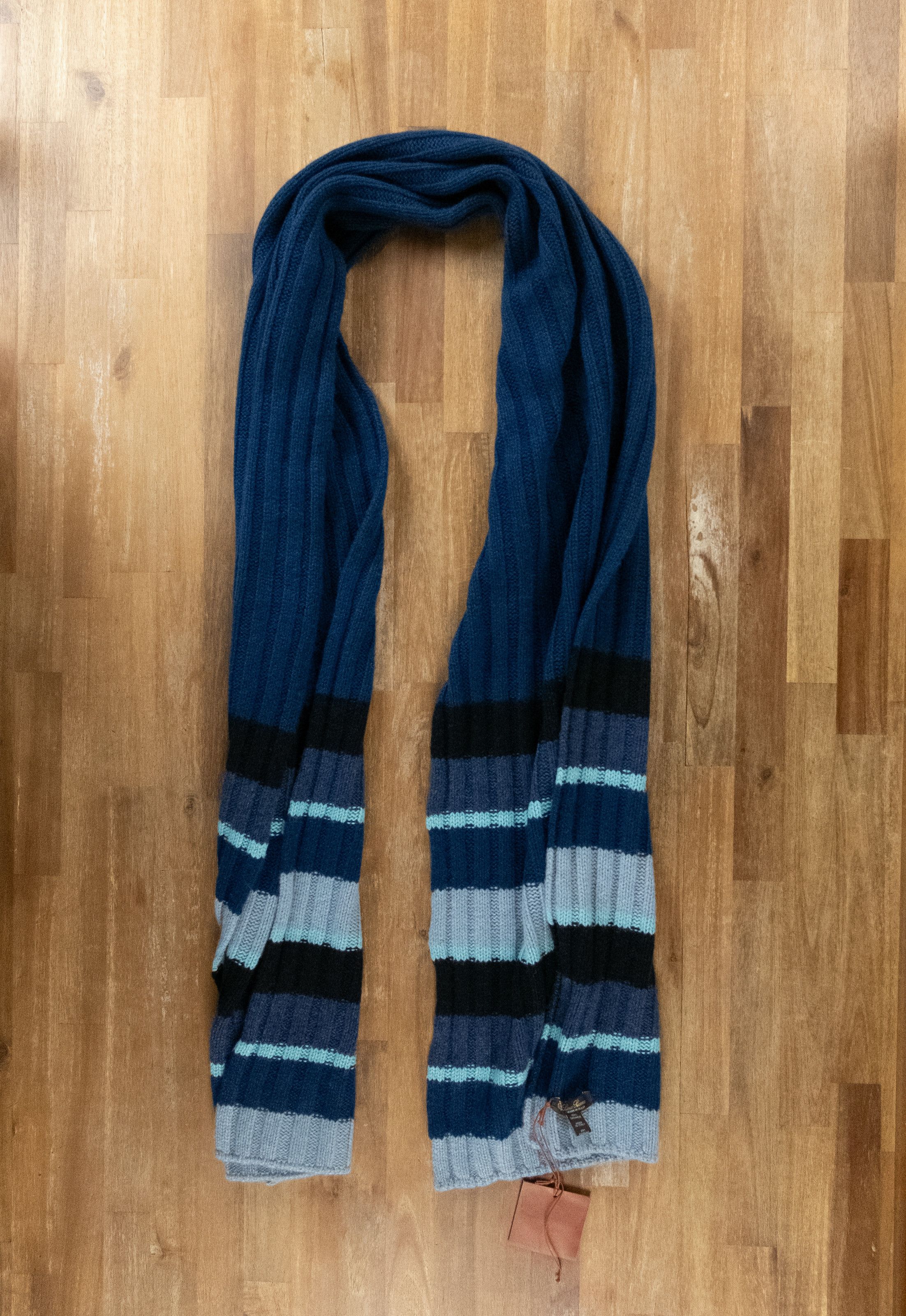 Loro Piana LORO PIANA Deer Valley navy blue knit pure cashmere scarf Size ONE SIZE - 6 Thumbnail
