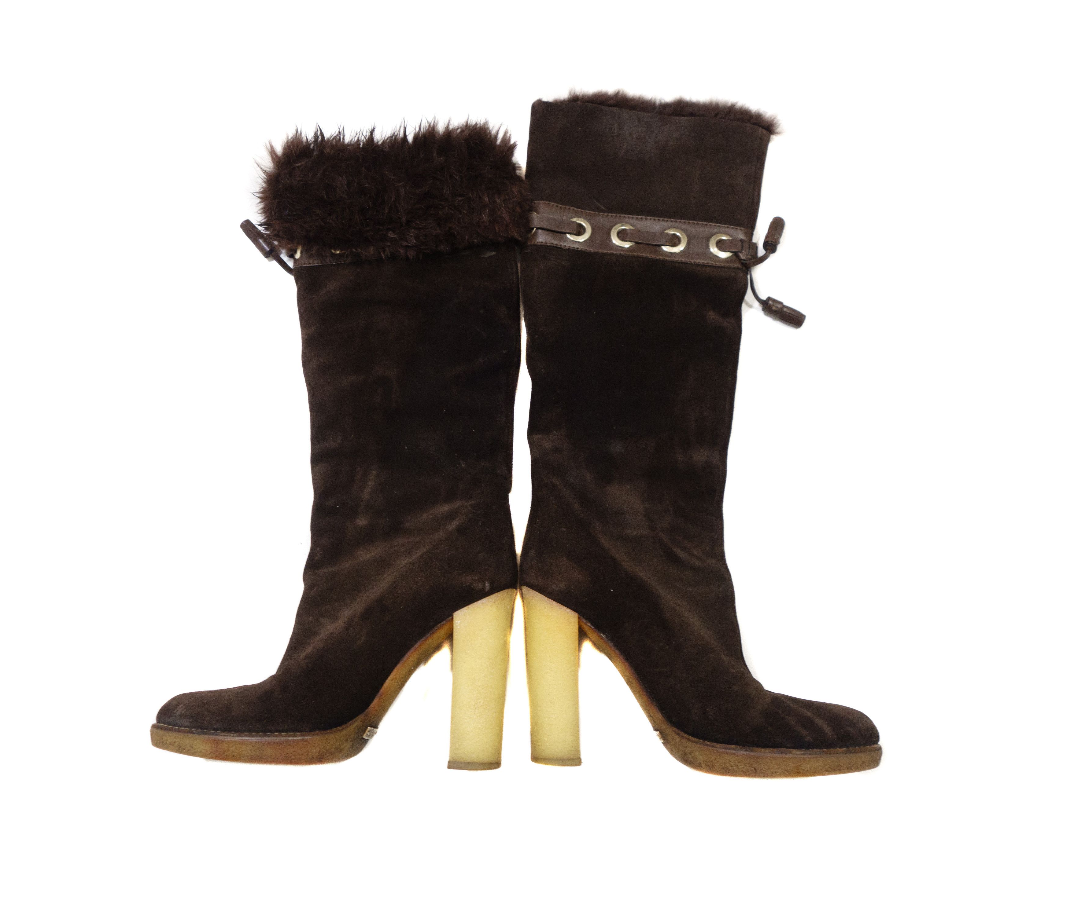 Gucci Tom Ford Suede Fur Trim Knee High Snow Boots Size US 6 / IT 36 - 2 Thumbnail