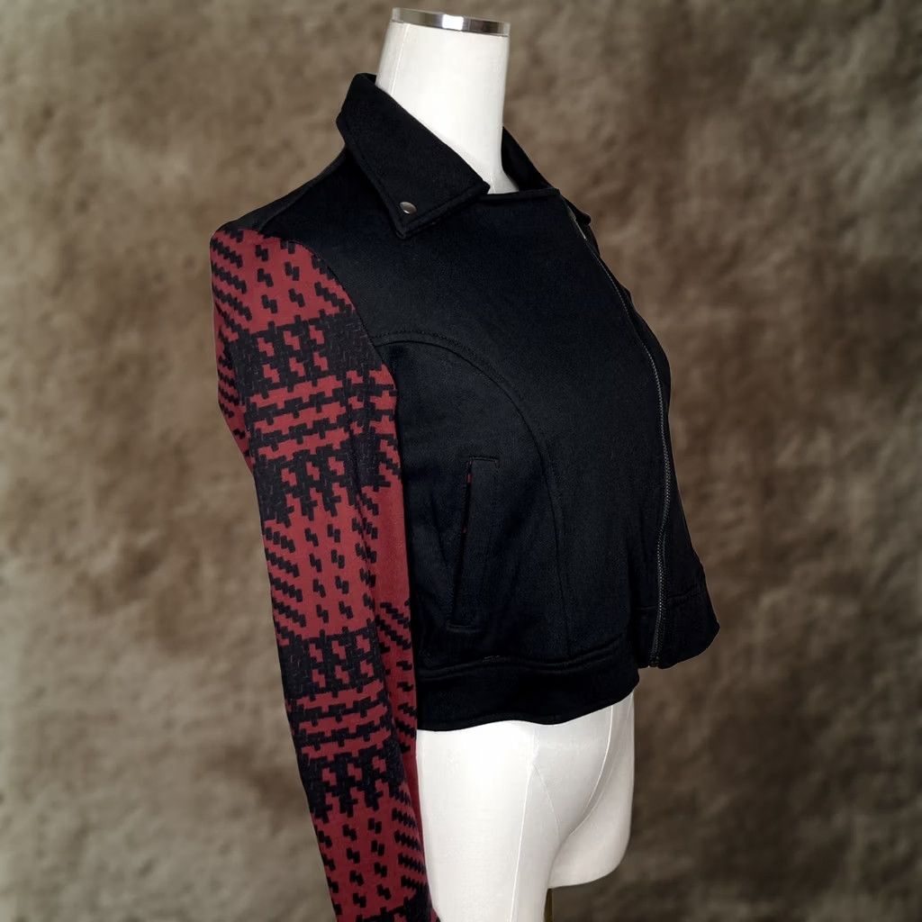 Vintage LuLaRoe Presley Moto Jacket Sz Small Dark Red & Black Houndstooth - Women's Denim? (Note: Original must be used) Size S / US 4 / IT 40 - 1 Thumbnail