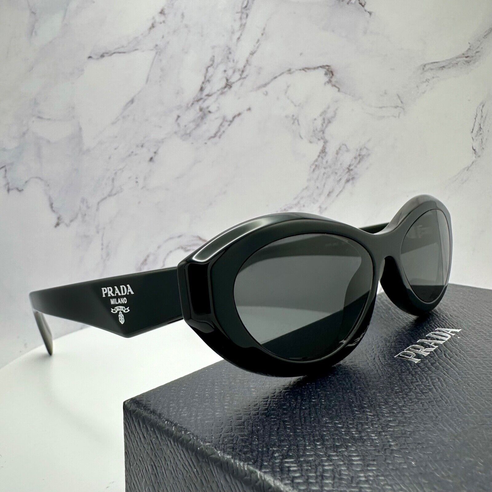 Prada New Prada Sunglasses Black Acetate Symbole Logo Slim Size ONE SIZE - 12 Thumbnail
