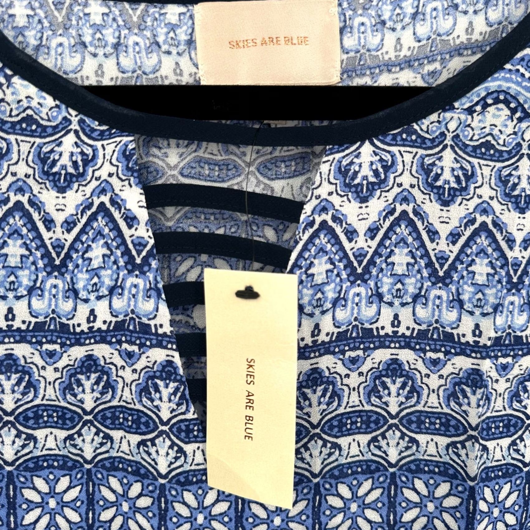 Vintage Skies Are Blue Shift Dress Geometric Blue Short Sleeve V Neck Women's M Size 32" / US 10 / IT 46 - 5 Thumbnail