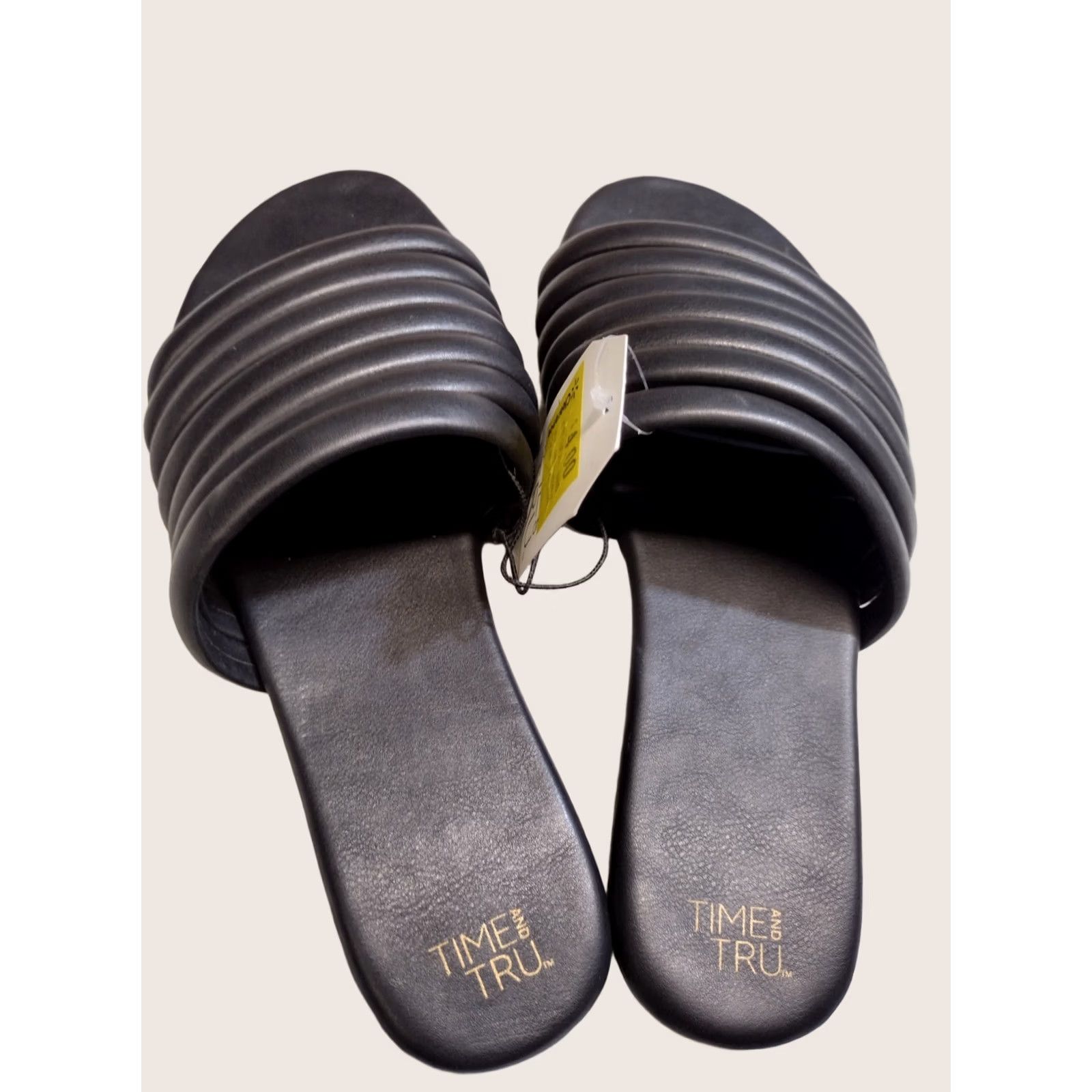 Vintage Time And Tru Black Multi-Band Slide Flat Sandals Memory Foam Size 7 Women’s Size US 7 / IT 37 - 1 Thumbnail