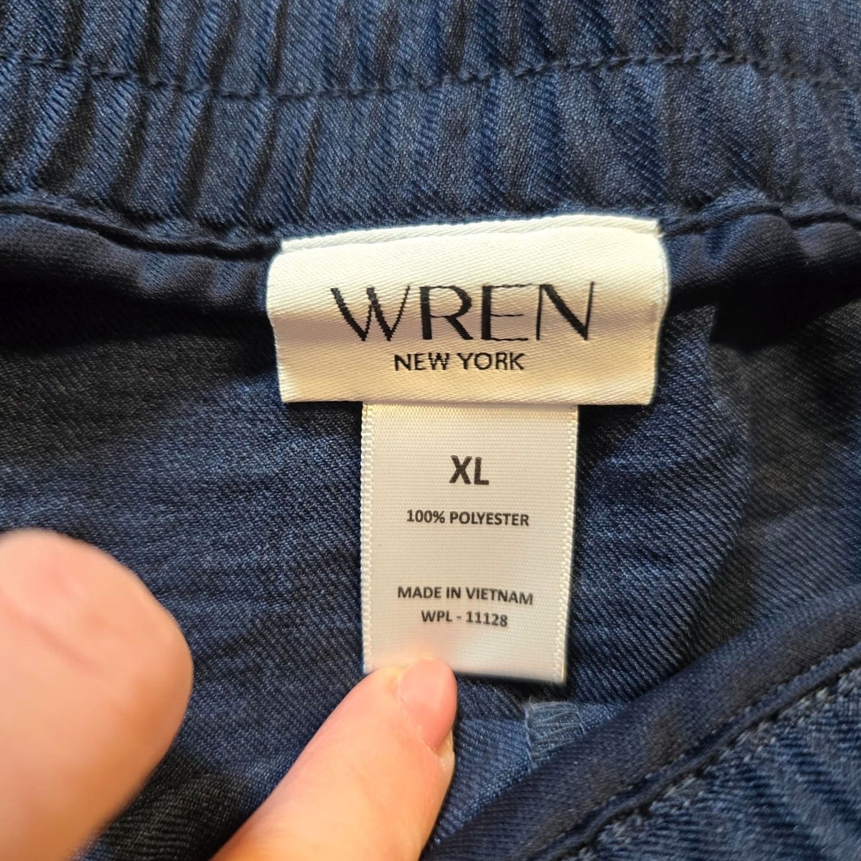 Vintage Wren Pants Womens XL Blue Textured Belted Wide Leg Lightweight Pull On Capsule Pants Size 25" / US 0 / IT 36 - 3 Thumbnail