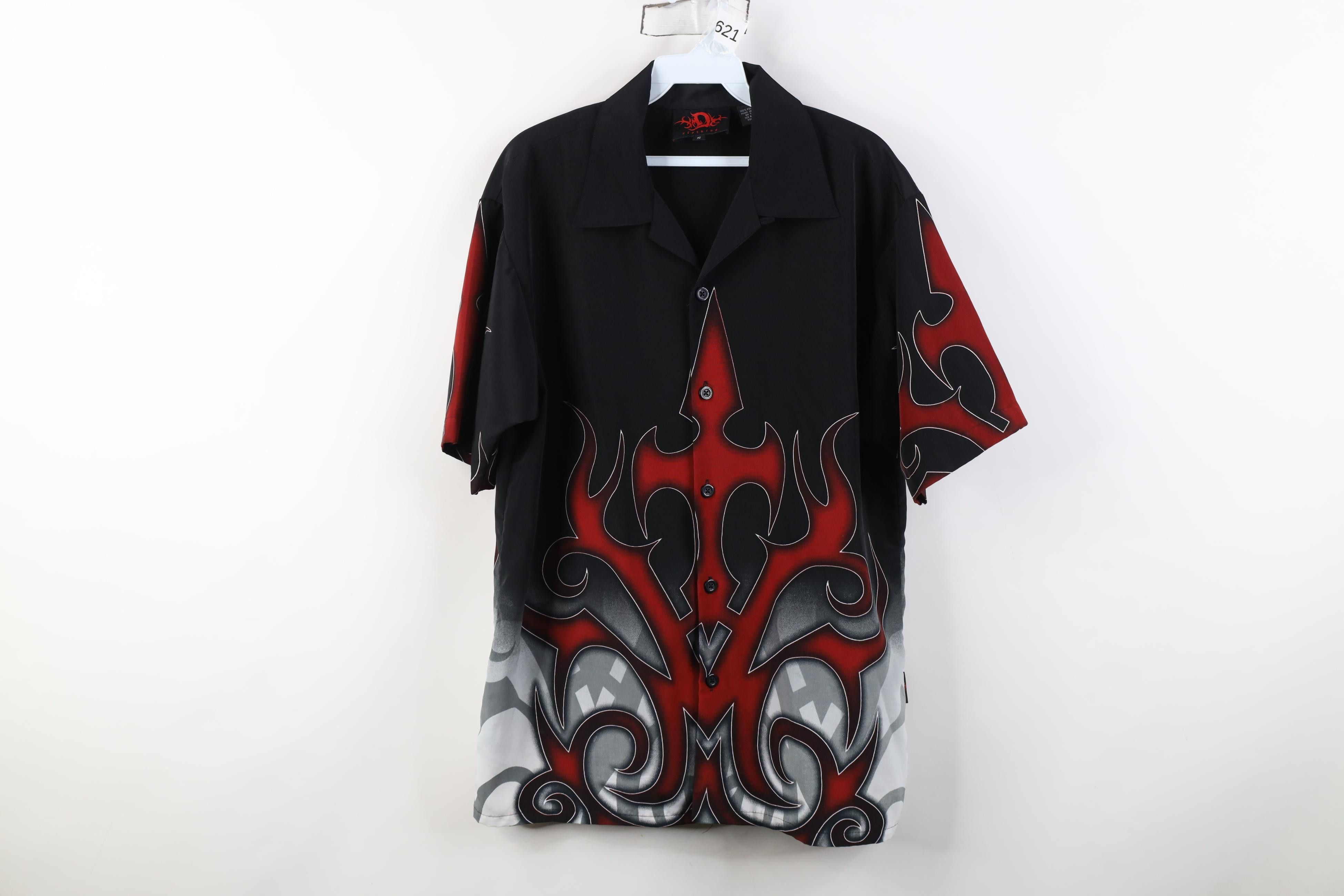 Vintage Vintage 90s Y2K Streetwear Fire Flames Looped Collar Shirt Size US S / EU 44-46 / 1 - 1 Thumbnail