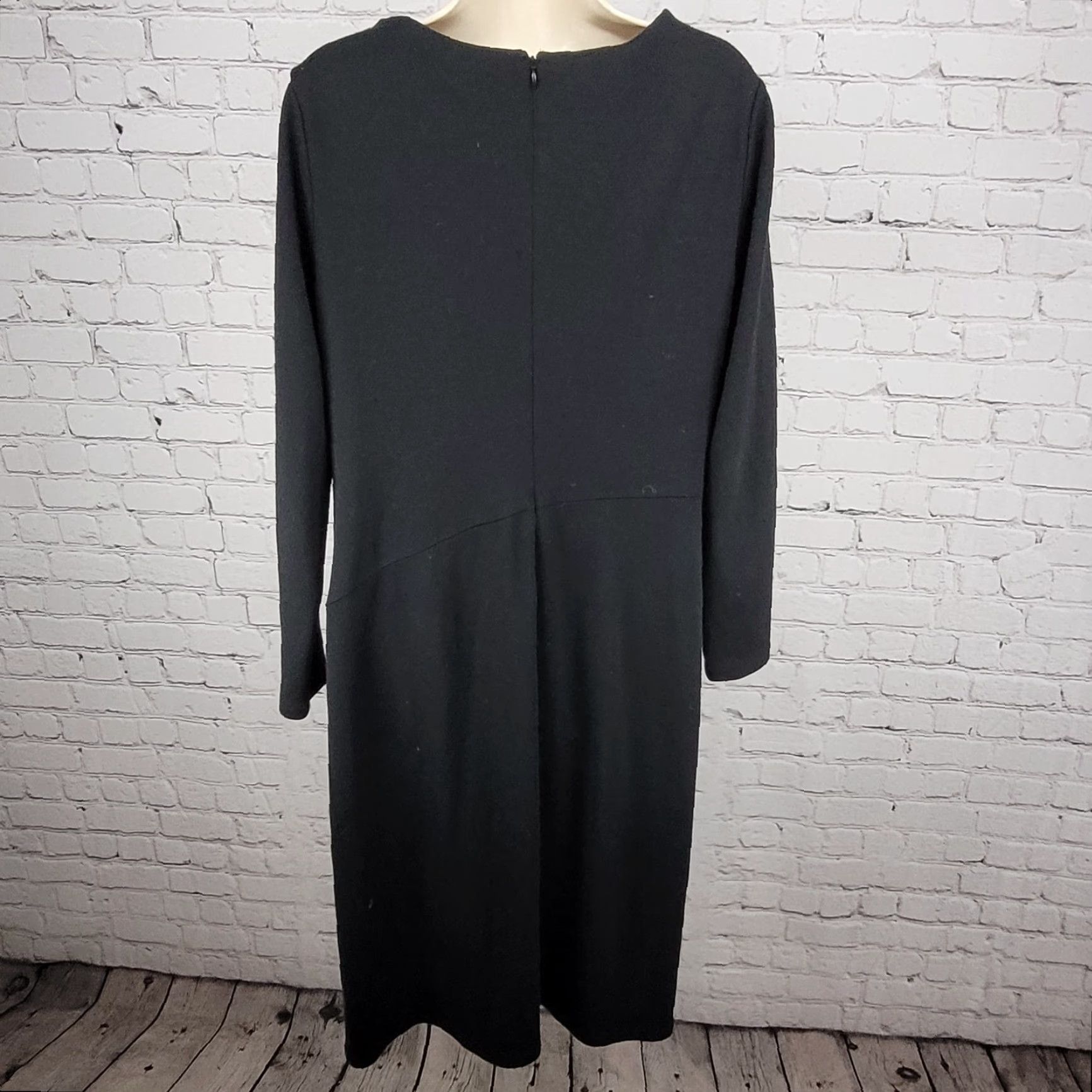 Vintage Lafayette 148 Black 100% Wool Dress Long Sleeve Cowl Neck Side Slit Size 12 Size XL / US 12-14 / IT 48-50 - 2 Thumbnail