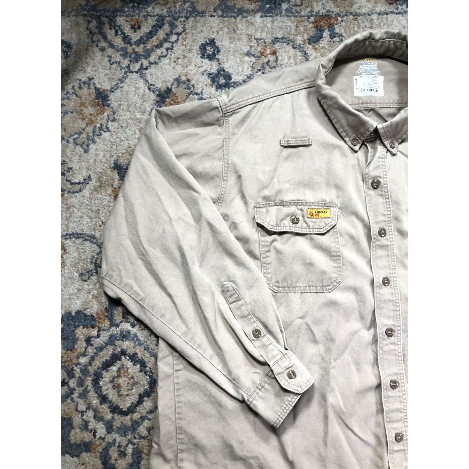 Vintage LAPCO FR Shirt Mens 2XLT Beige Twill Flame Resistant Long Sleeve Workwear Size US XXL / EU 58 / 5 - 3 Thumbnail