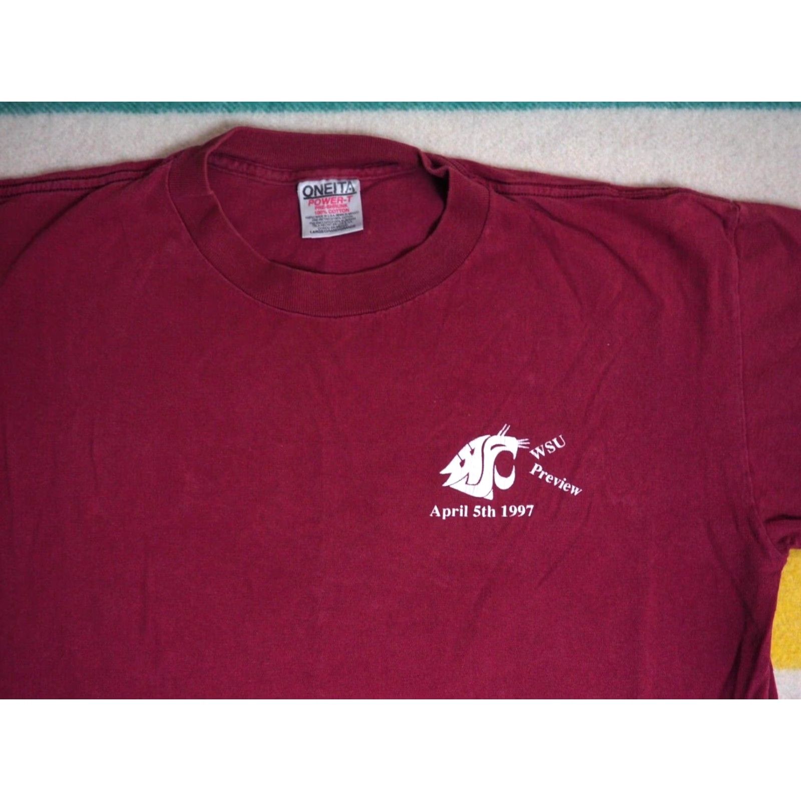 Vintage VINTAGE Oneita Washington State Cougars USA Tee T-Shirt L Red 1990s Graphic Ladies? Men? (Gender) Size US L / EU 52-54 / 3 - 6 Thumbnail