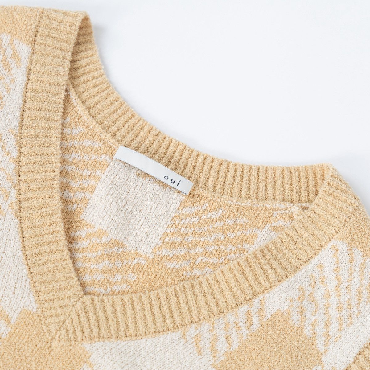 Other Oui Moments Womens Knit Sweater Vest Beige Check Pattern Size S / US 4 / IT 40 - 5 Thumbnail