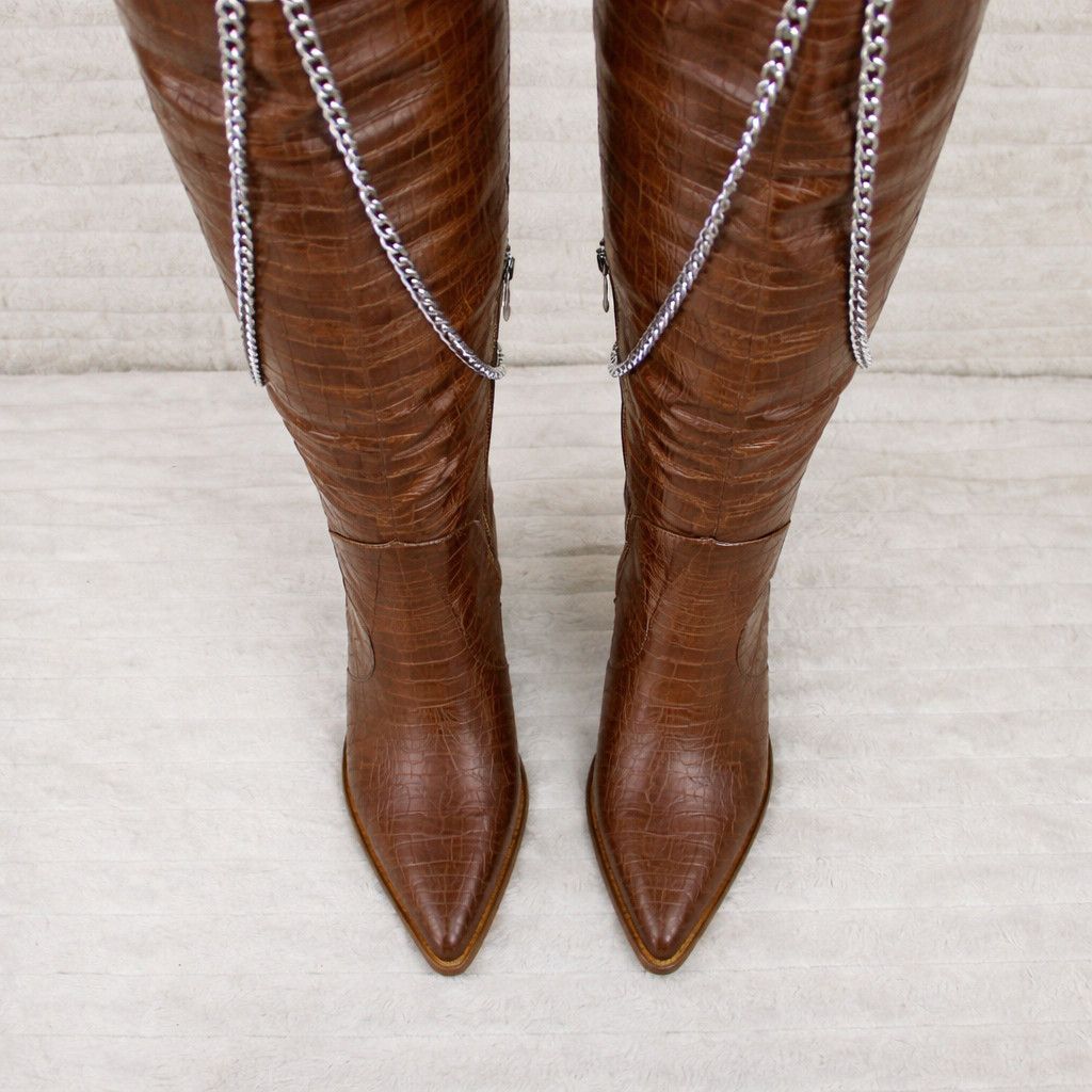 Other Dallas Brown Snake Texture Western Knee High Draped Chain Co Size US 10 / IT 40 - 4 Thumbnail