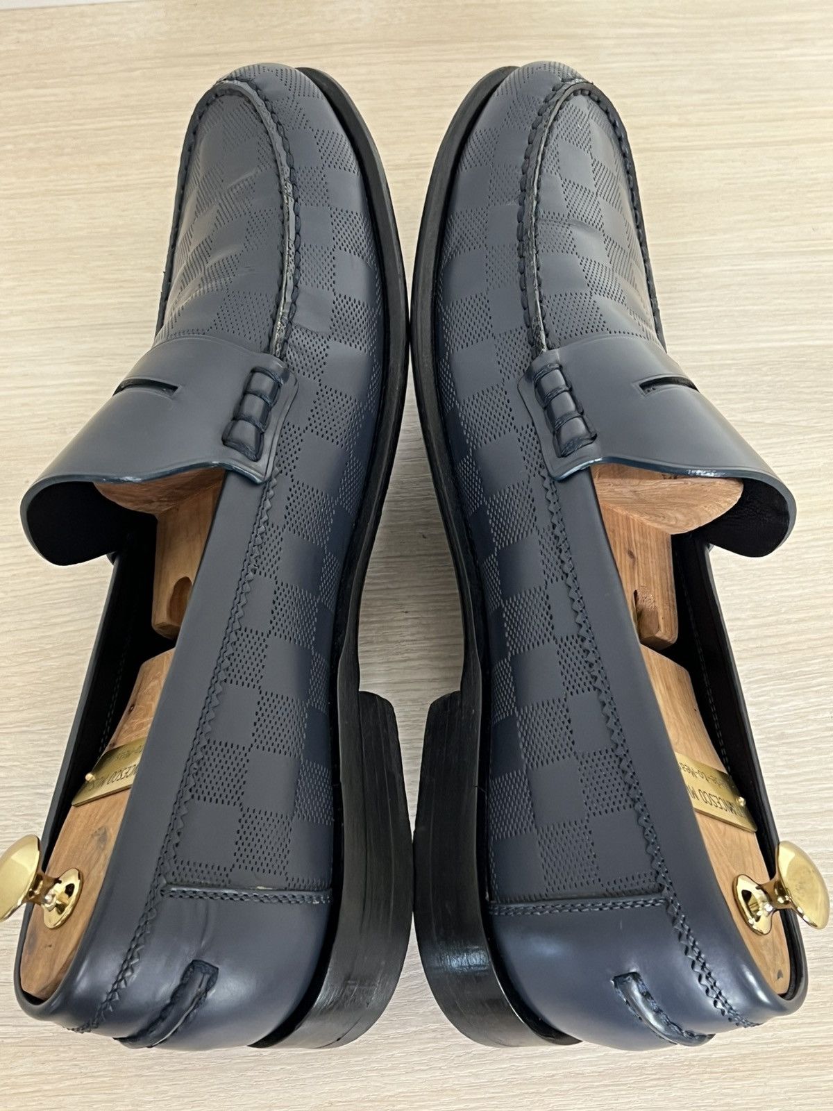 Louis Vuitton Louis Vuitton Damier Embossed Leather Penny Loafers Blue 10 Size US 10 / EU 43 - 13 Thumbnail