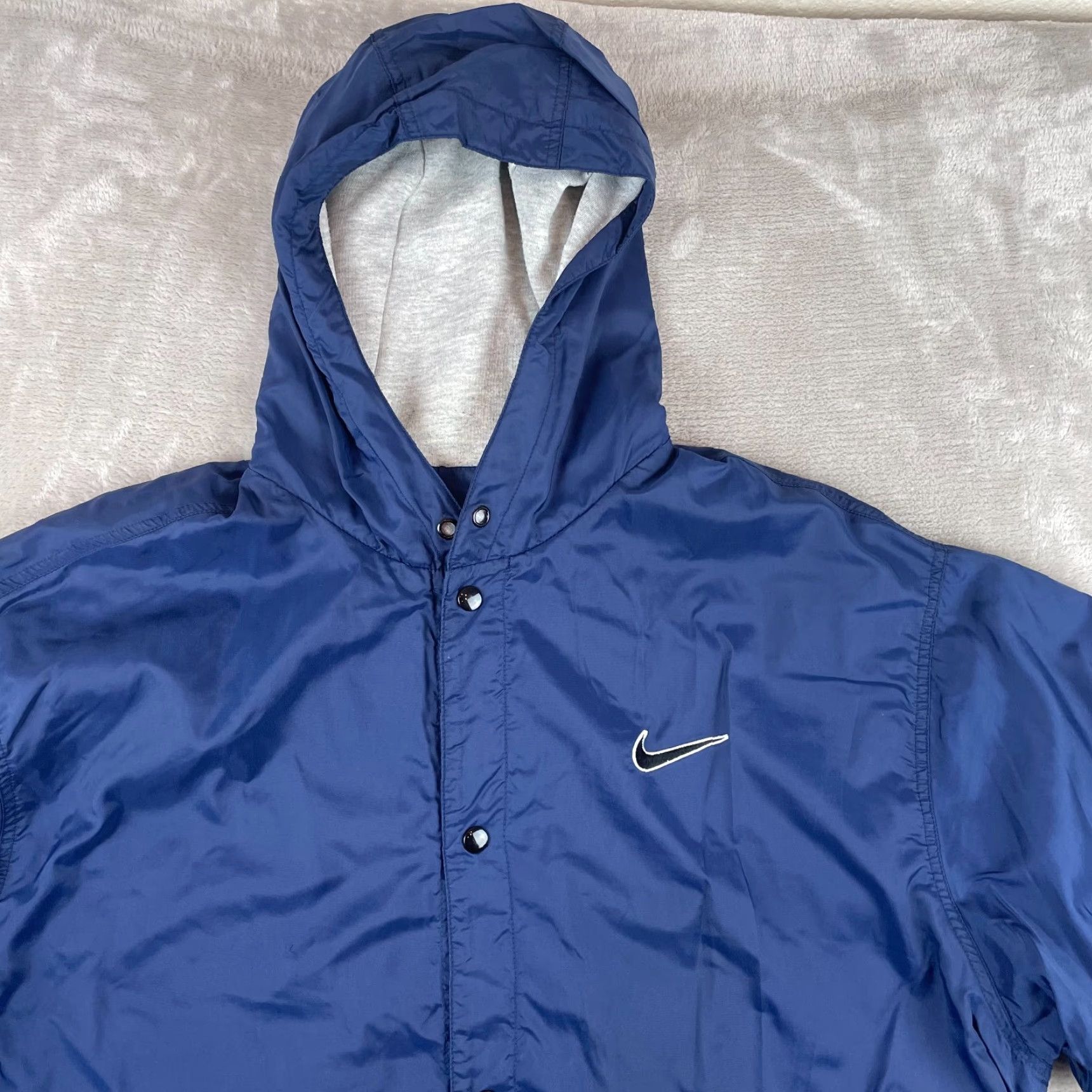 Nike VINTAGE Nike Jacket Men XL Blue Big Swoosh Nike Logo Fleece Lined Hooded Button Size US XL / EU 56 / 4 - 5 Thumbnail