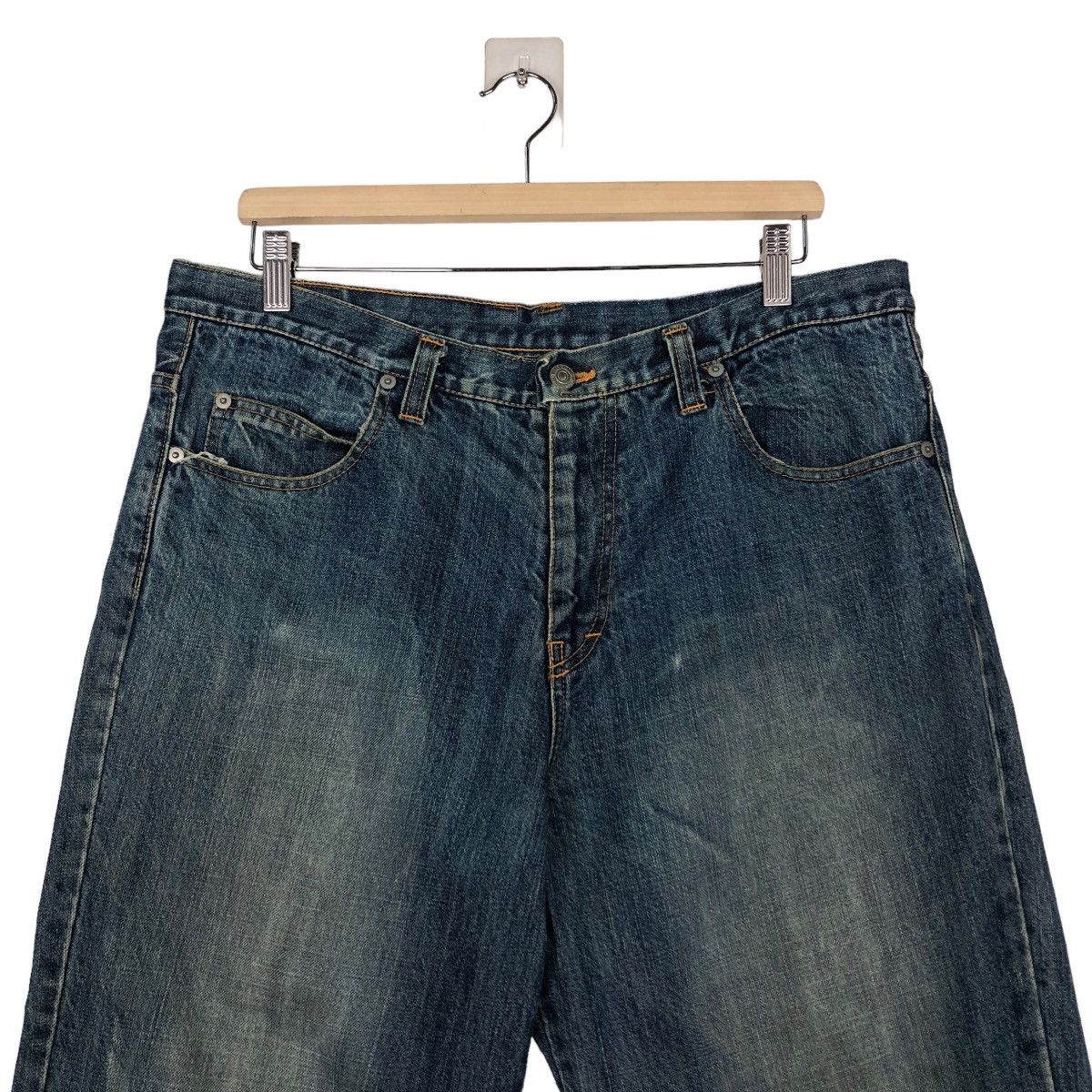 Japanese Brand 🔥Addnine Genuine Garment Denim Jeans Cross Big Logo Pocket Size US 35 - 4 Thumbnail