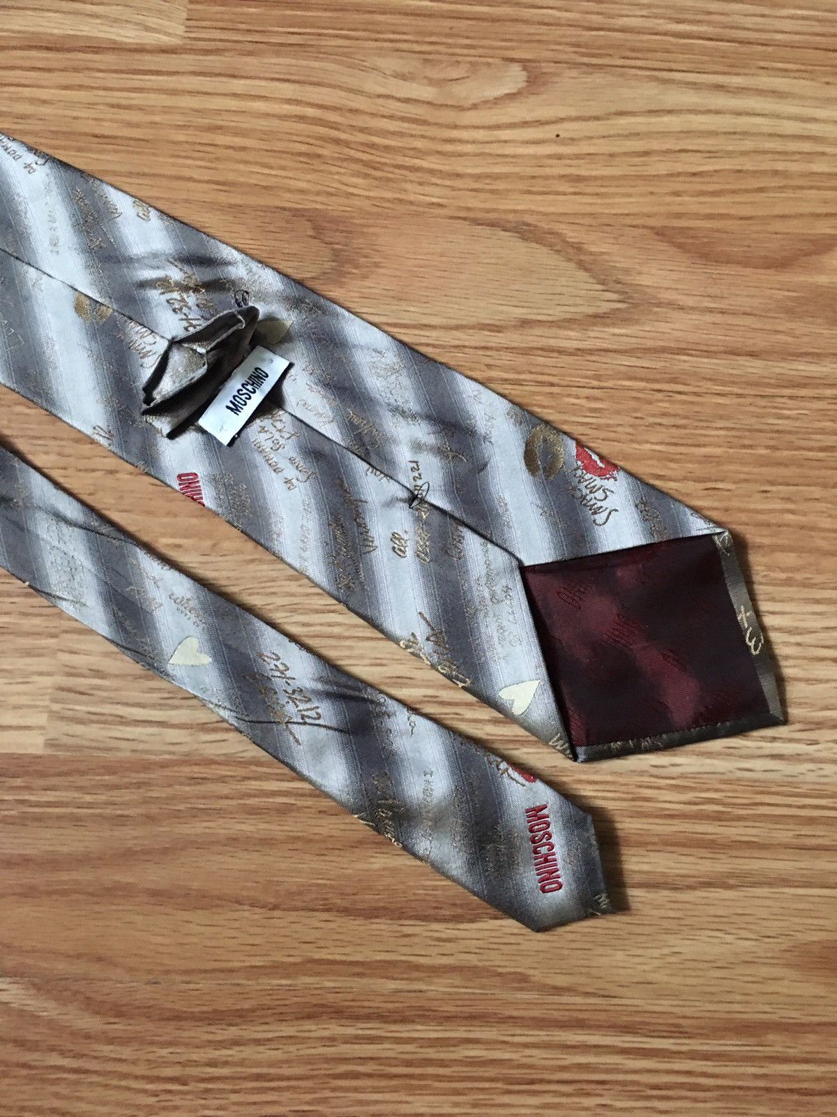 Moschino MOSCHINO Metalic Stripped Signature Design Silk Mens Tie Size ONE SIZE - 3 Thumbnail