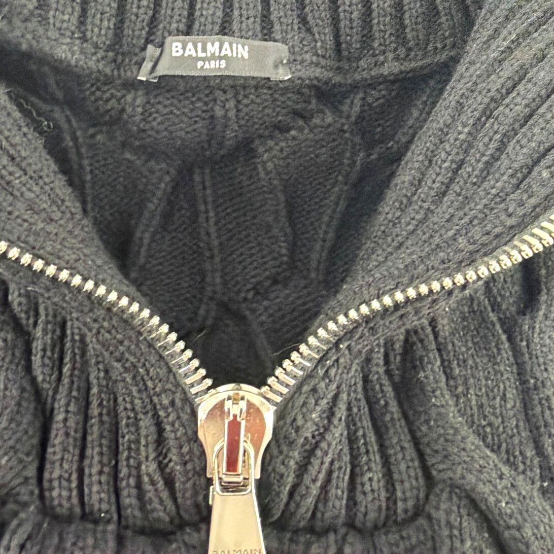 Balmain BALMAIN Men's Black Half Zip Cable Knit Pullover Sweater L Size US L / EU 52-54 / 3 - 4 Thumbnail